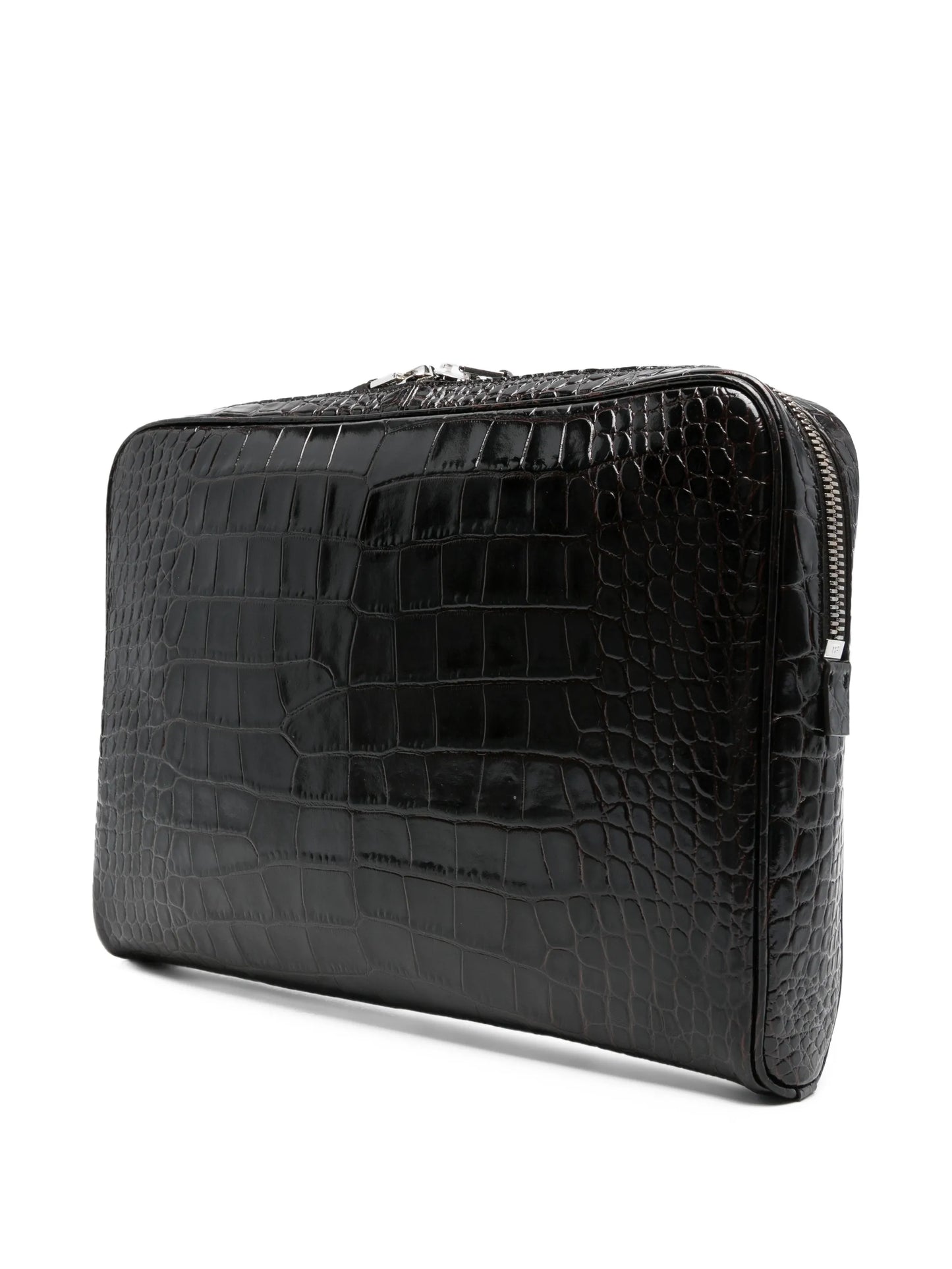 croc-effect logo-detail laptop bag