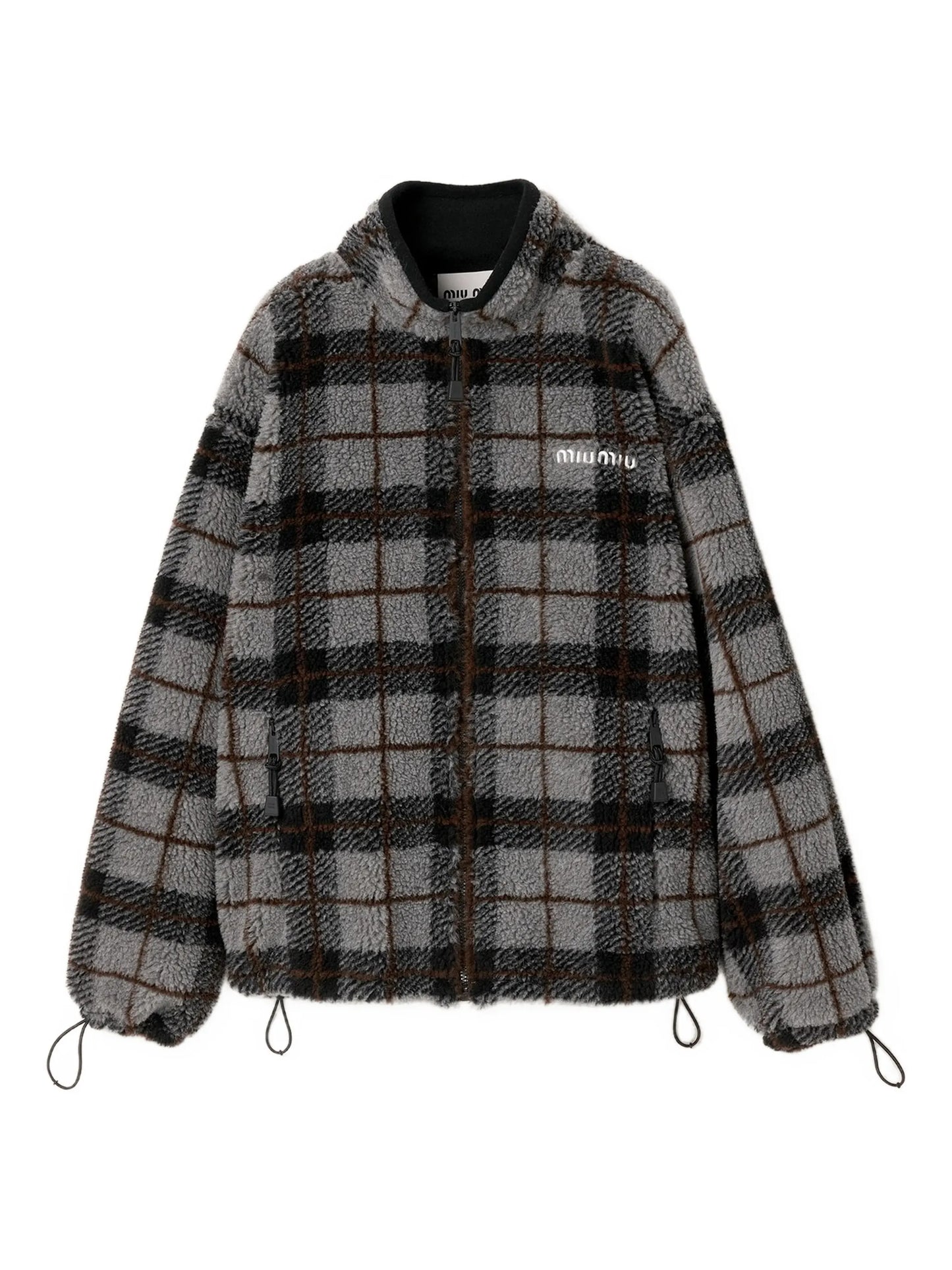 checked teddy zipper jacket