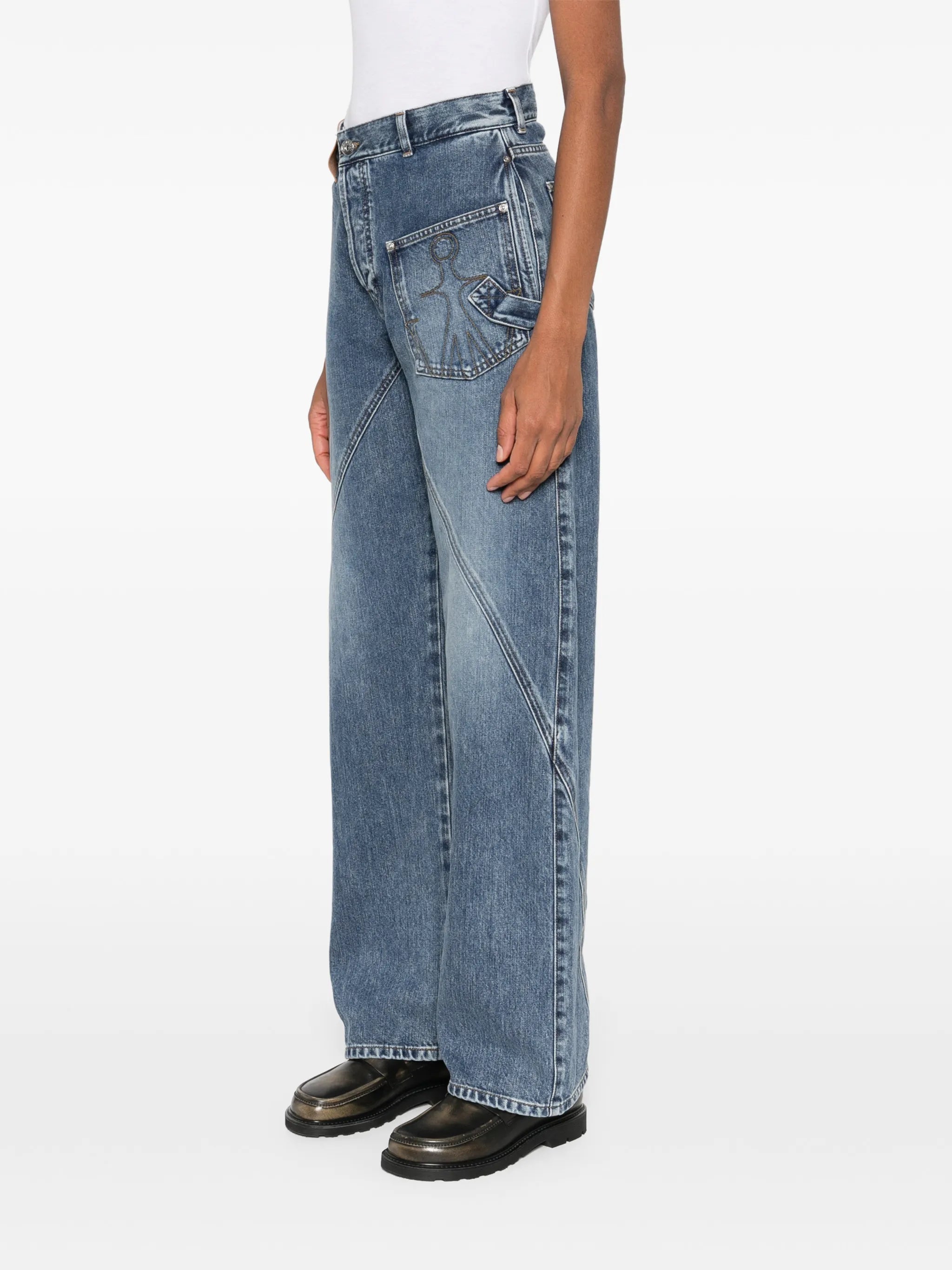 twisted-effect logo-patch denim jeans