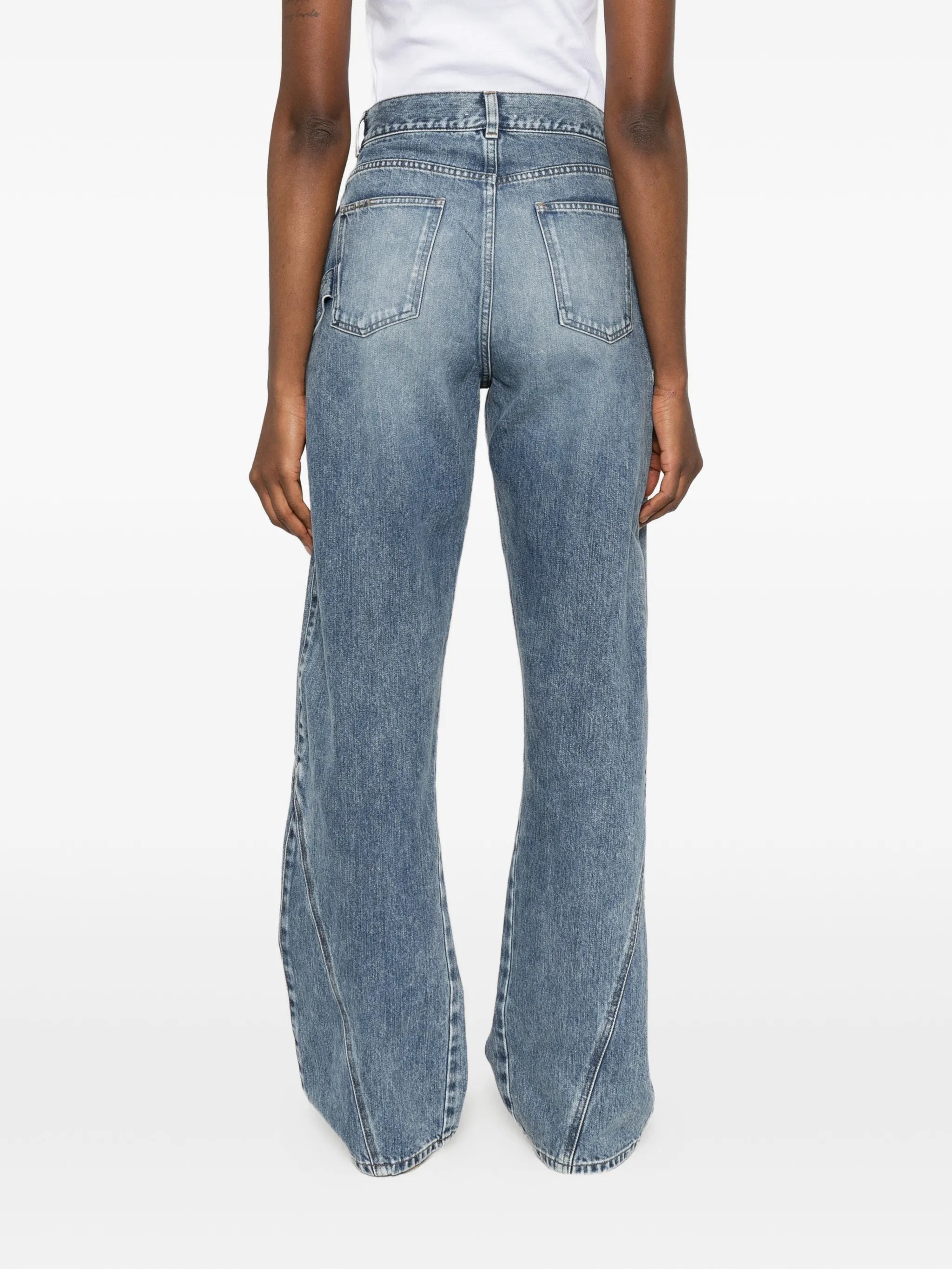 twisted-effect logo-patch jeans