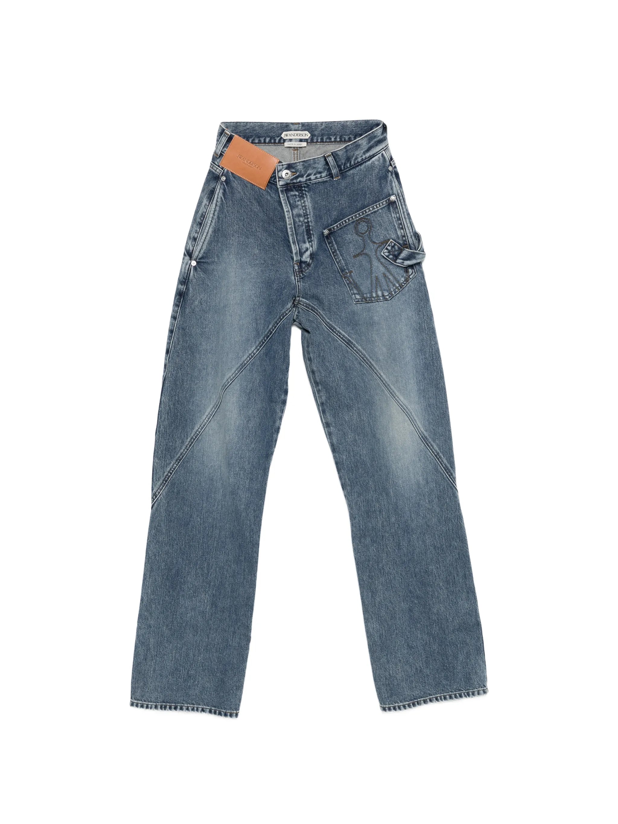twisted-effect logo-patch jeans