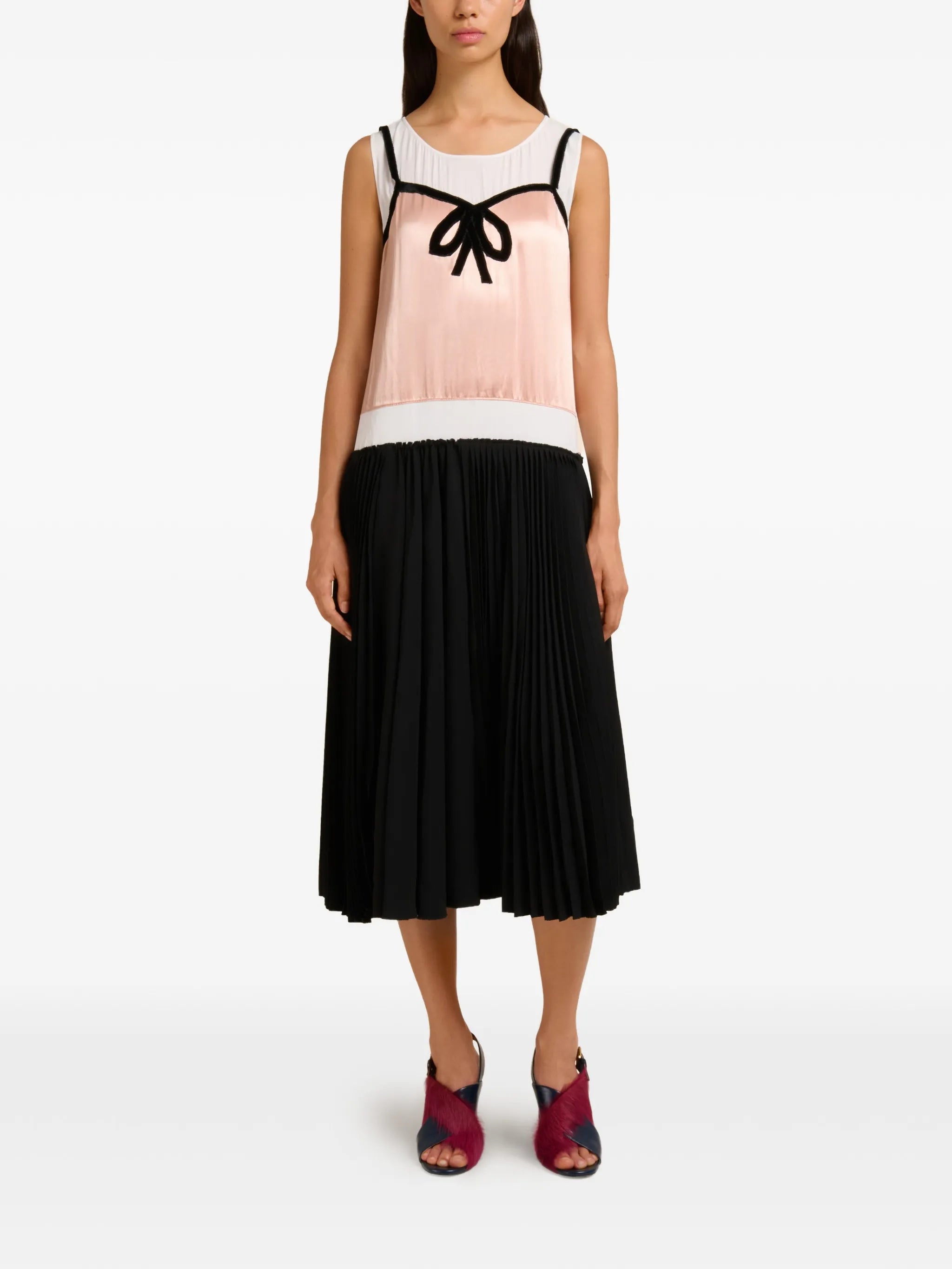 bow pleated midi dress