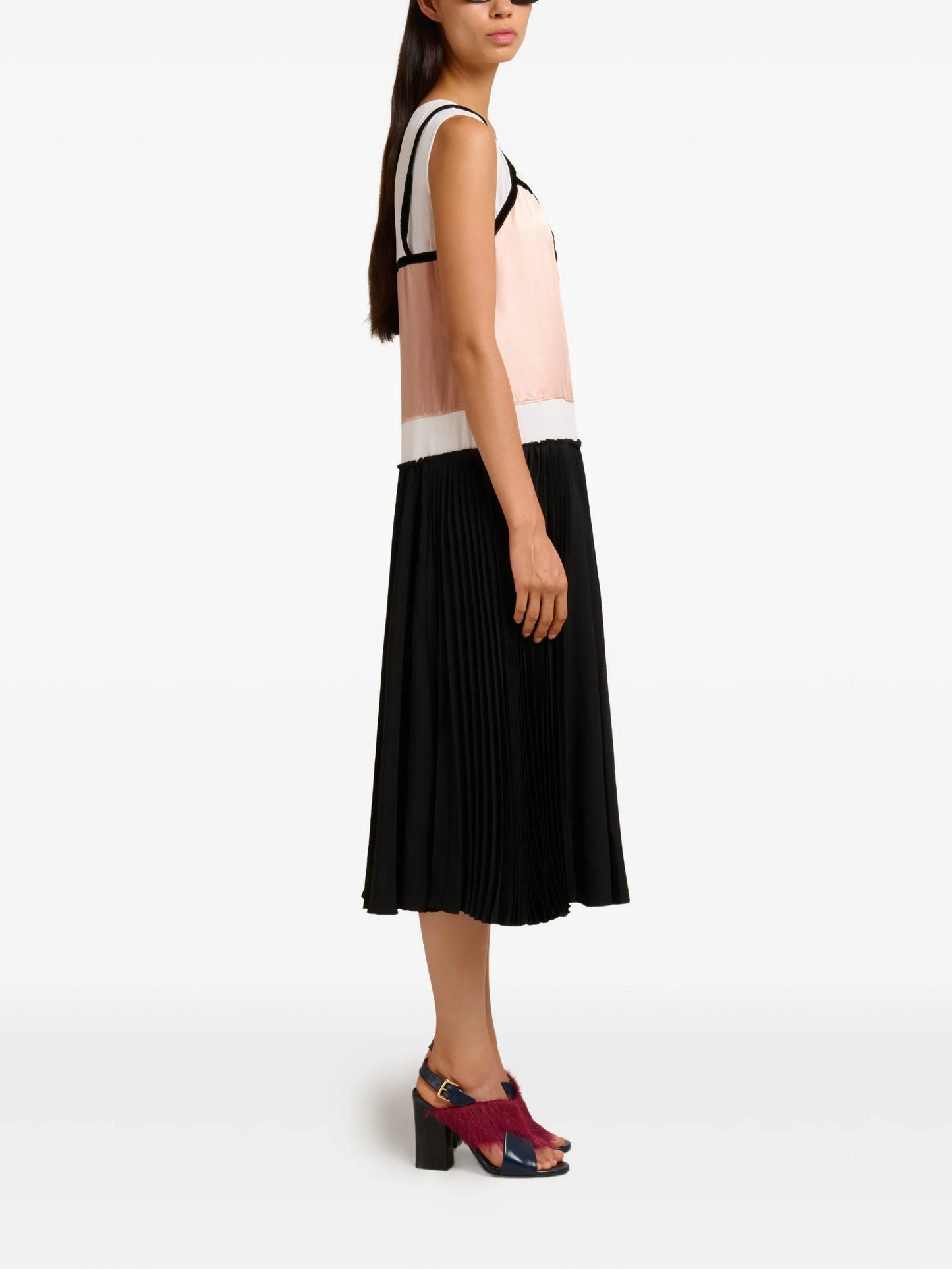 bow pleated midi dress