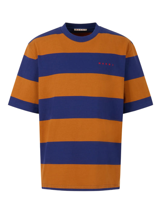 striped-pattern short-sleeve T-shirt
