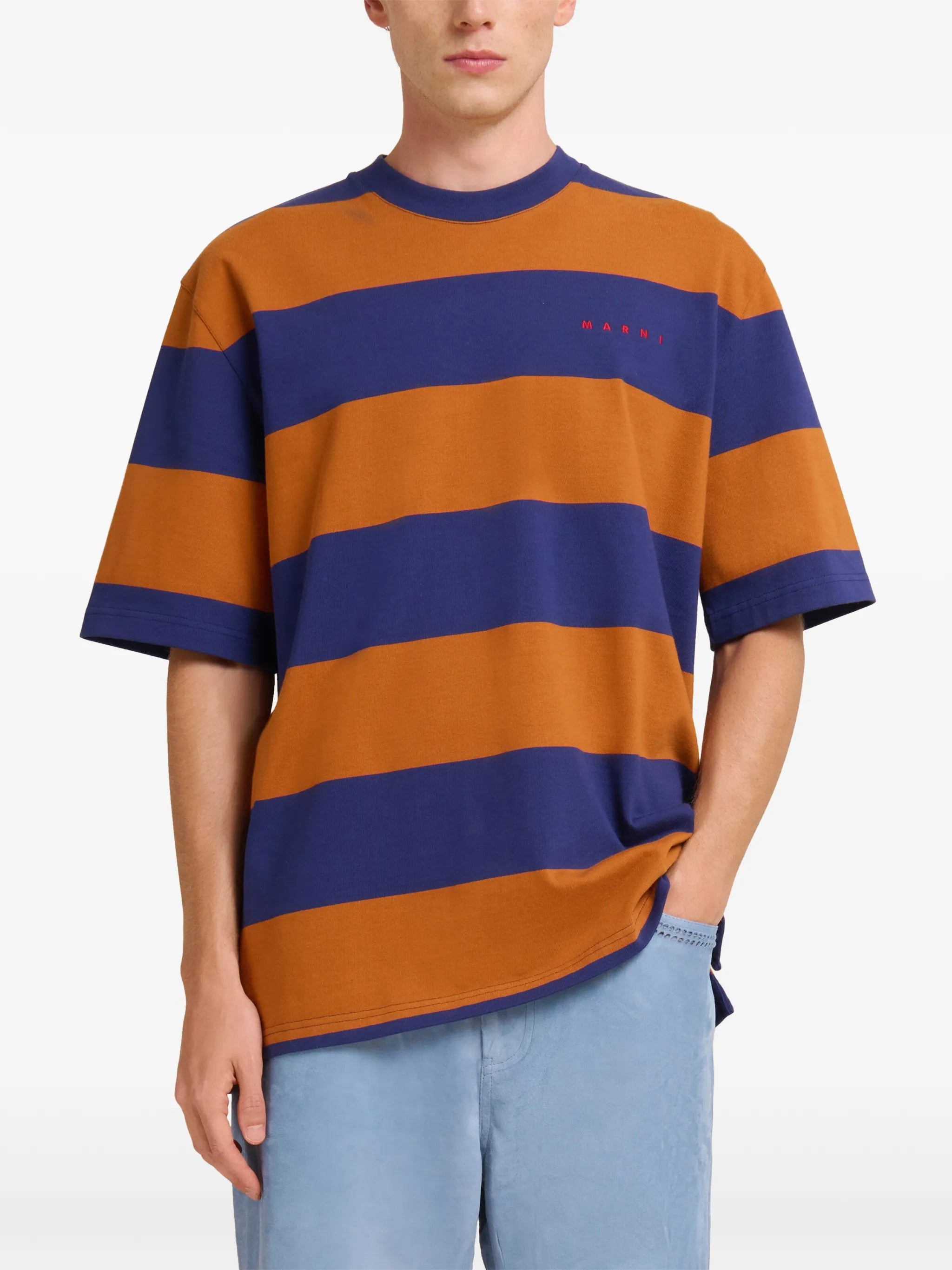 striped-pattern short-sleeve T-shirt
