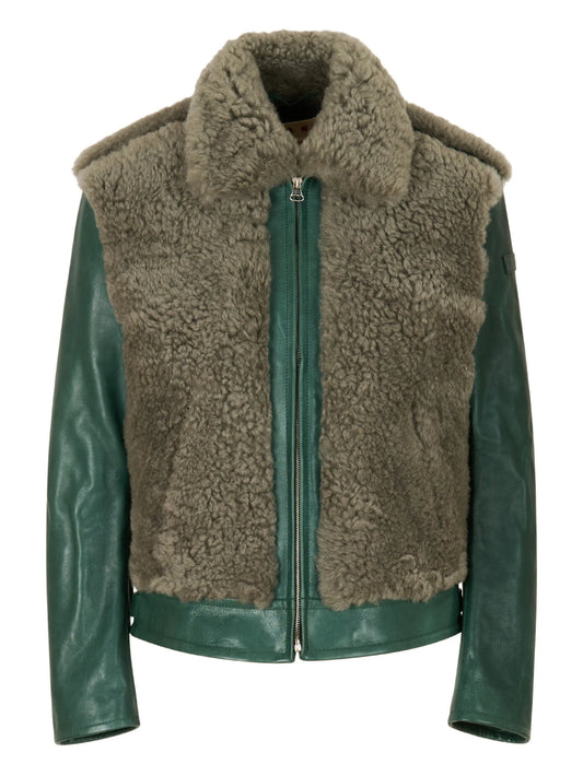 leather contrast-shearling jacket
