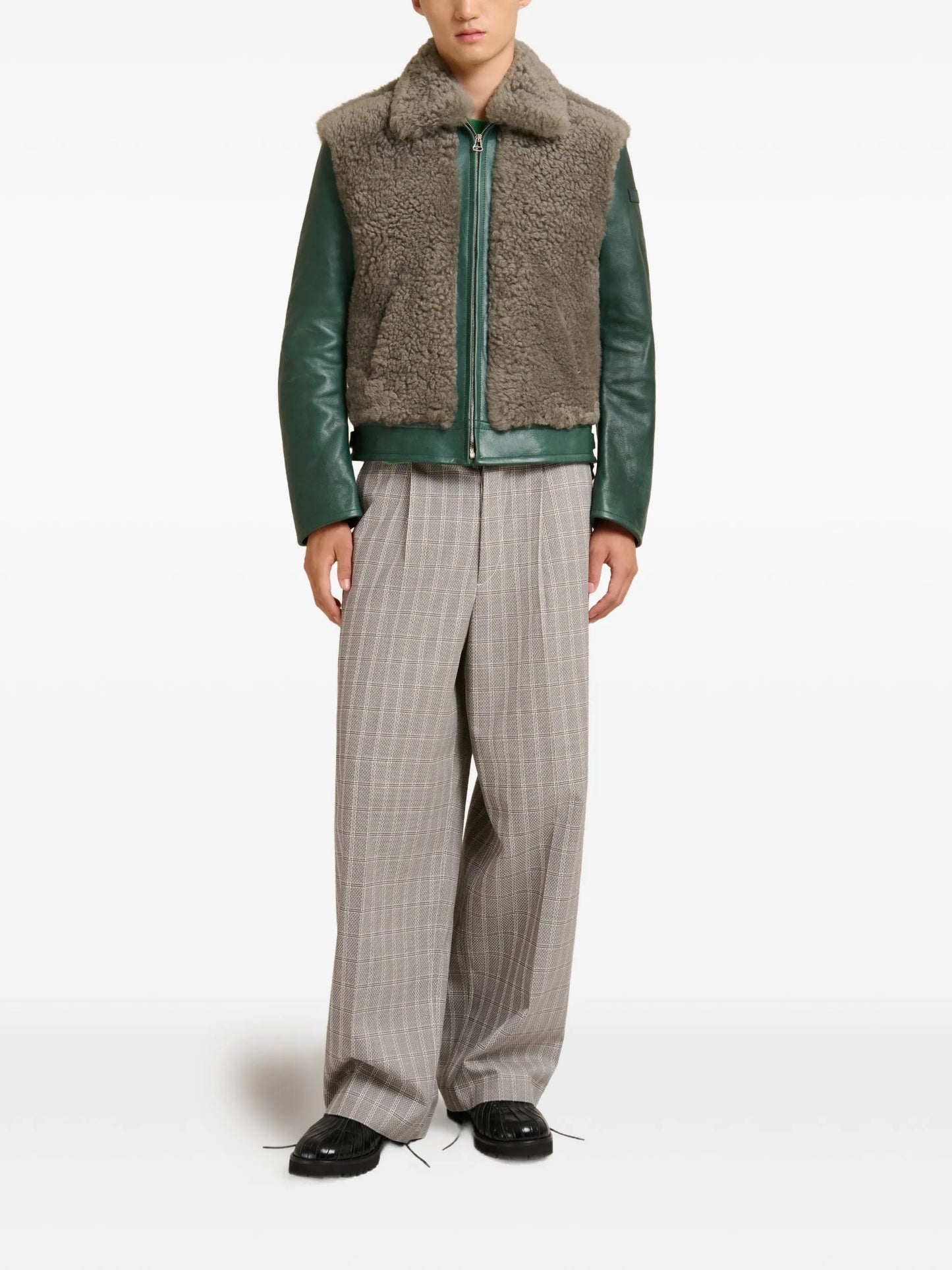 leather contrast-shearling jacket