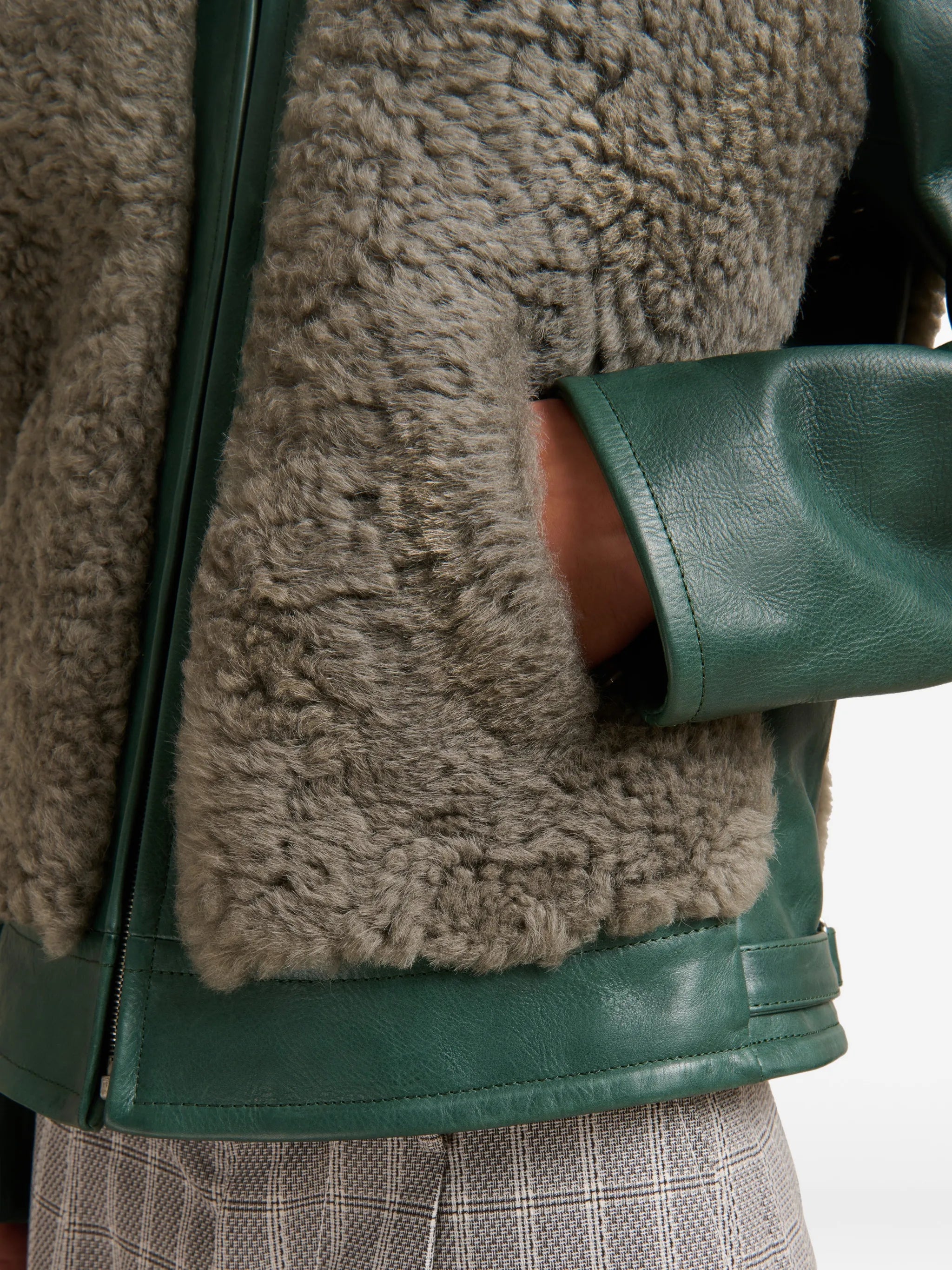 leather contrast-shearling jacket