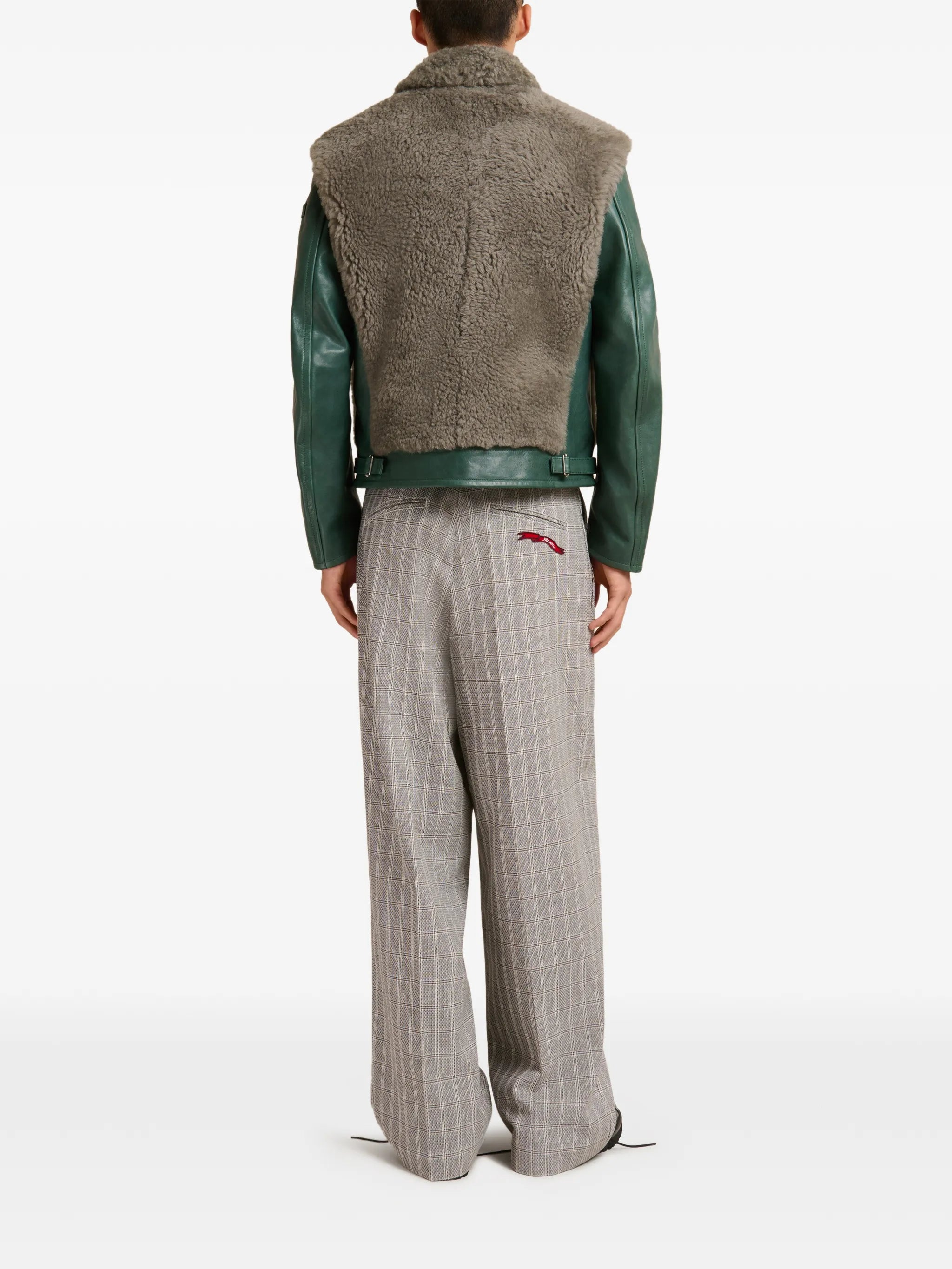 leather contrast-shearling jacket