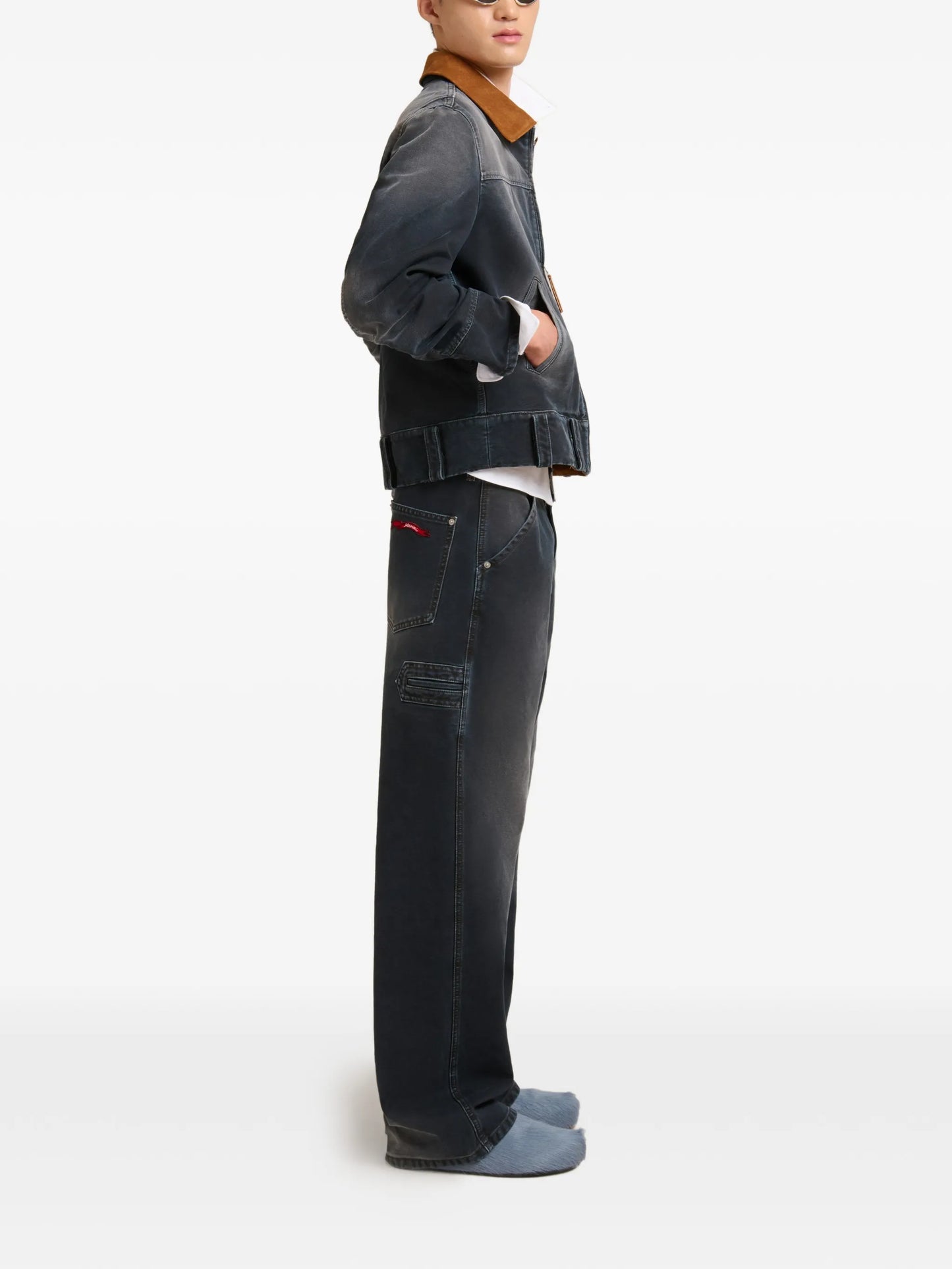 contrast suede-collar denim jacket