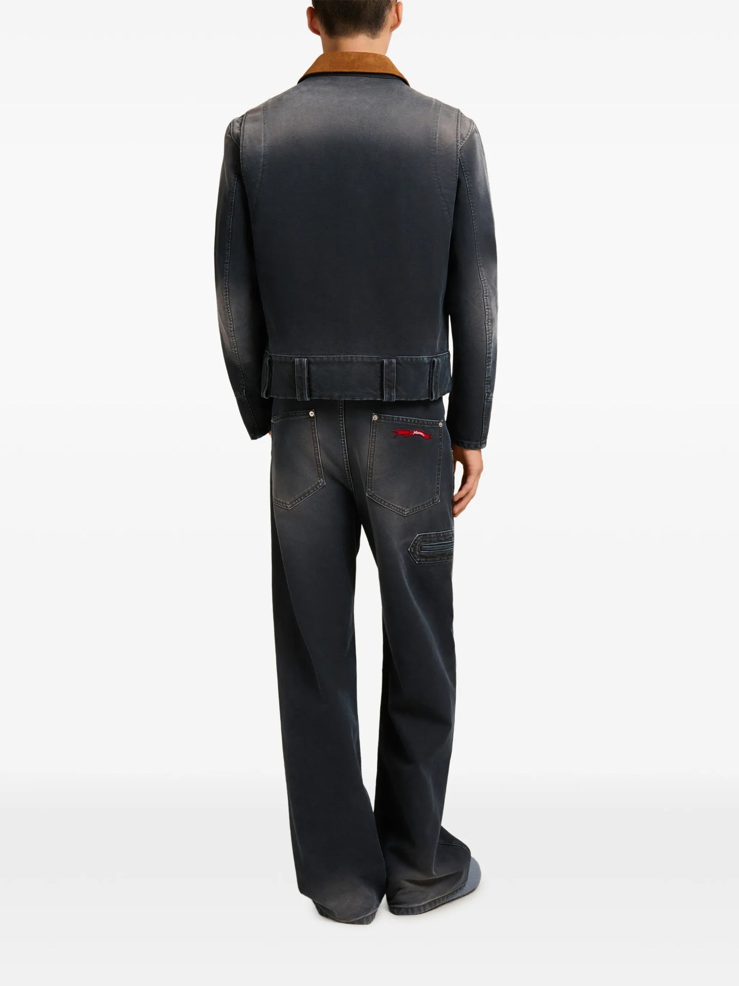 contrast suede-collar denim jacket