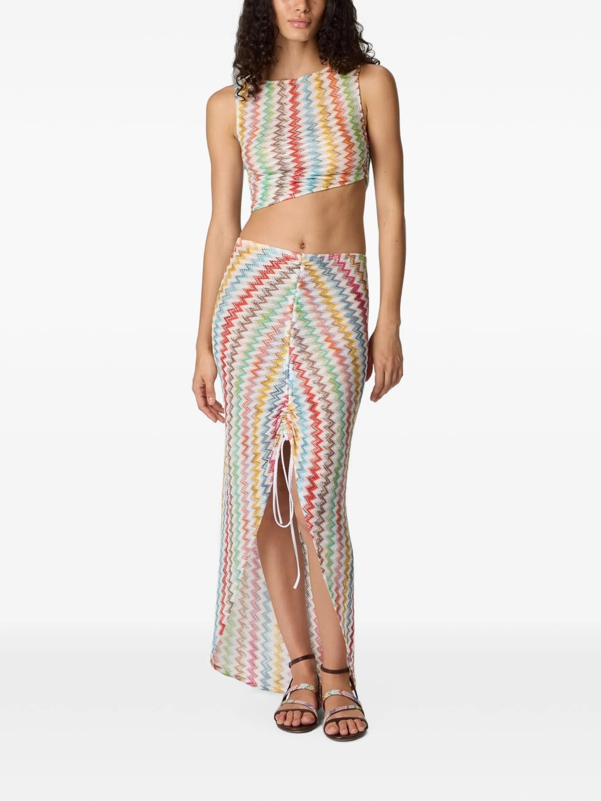 crop top in lamé viscose with micro zigzag pattern