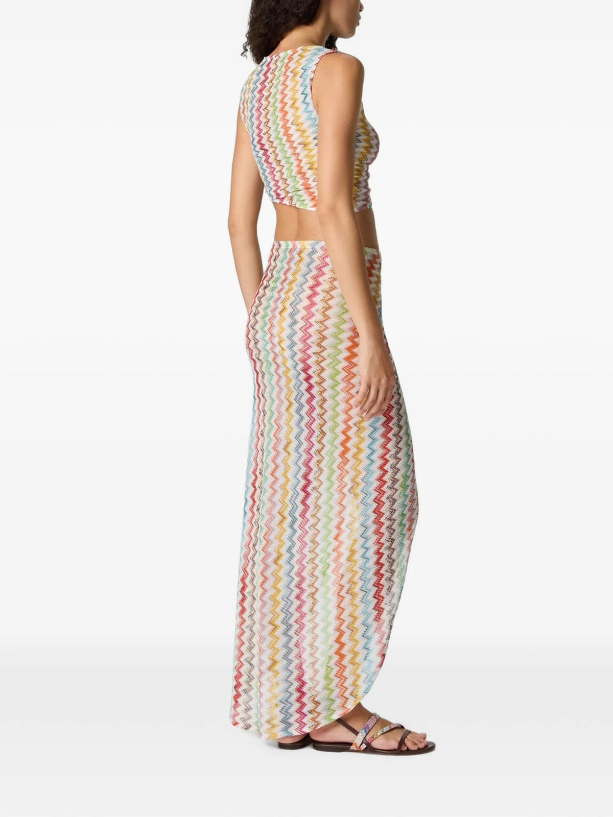 crop top in lamé viscose with micro zigzag pattern