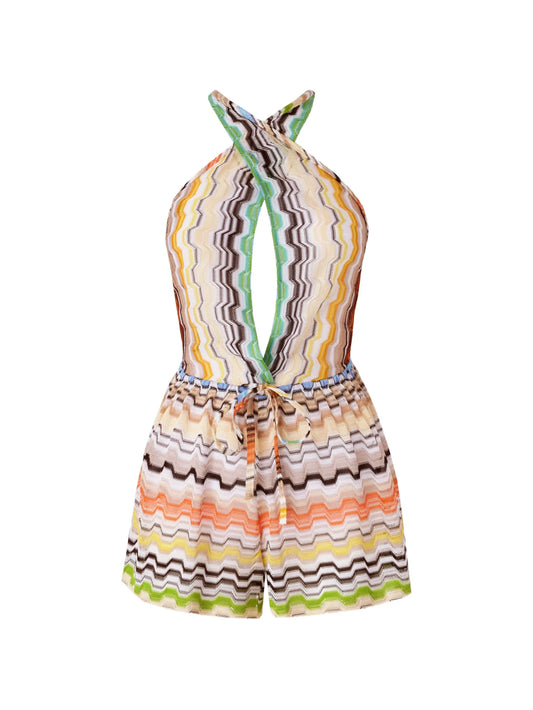 criss-cross striped playsuit