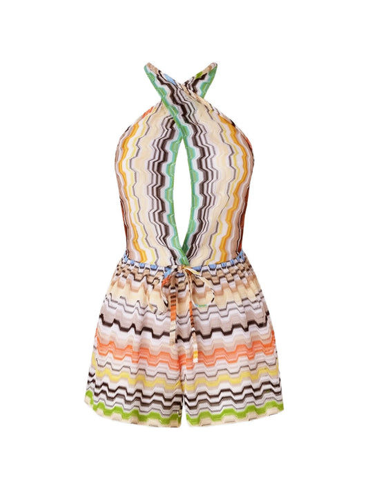 short jumpsuit in pure viscose with greek motif