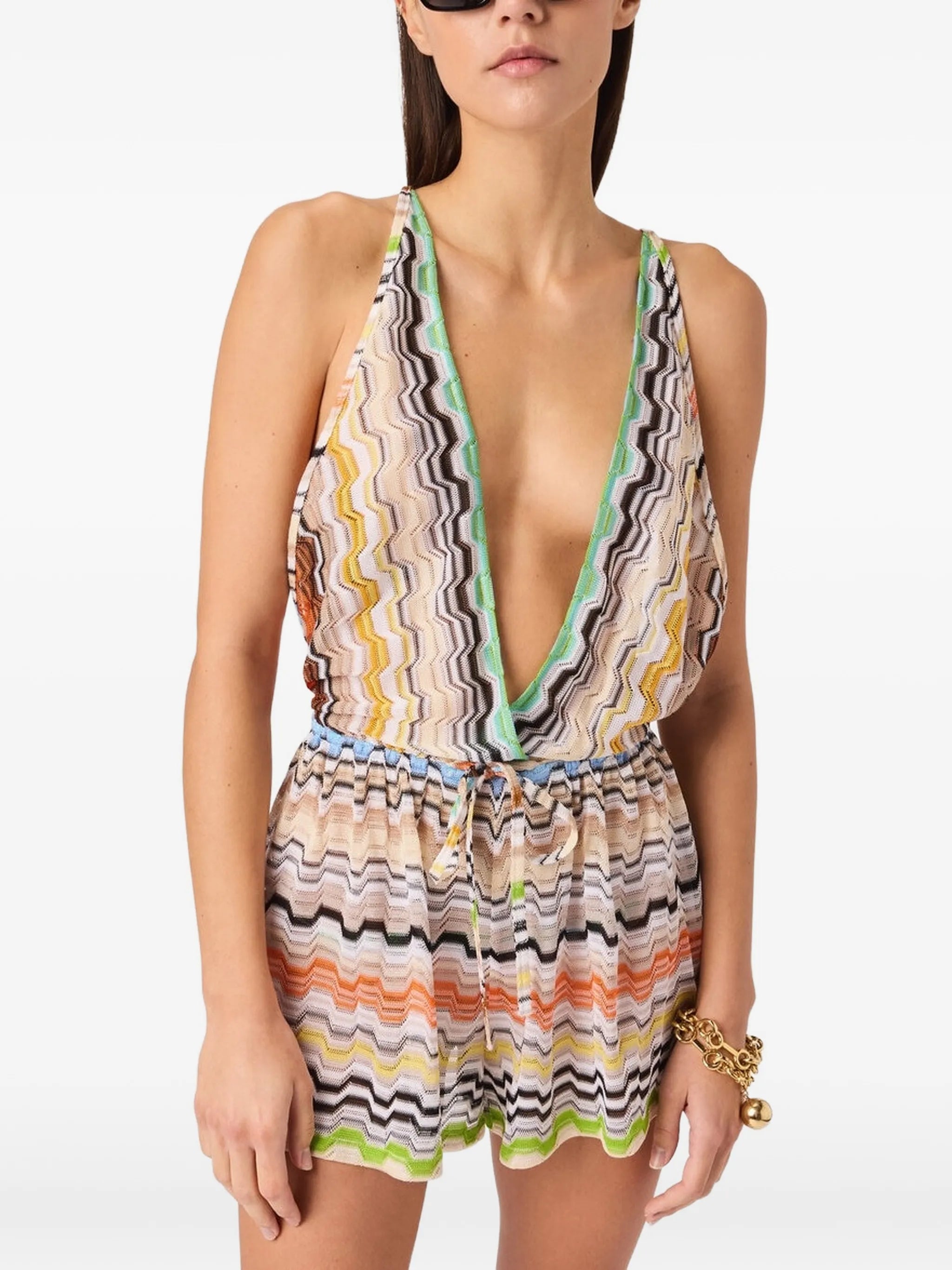 short jumpsuit in pure viscose with greek motif