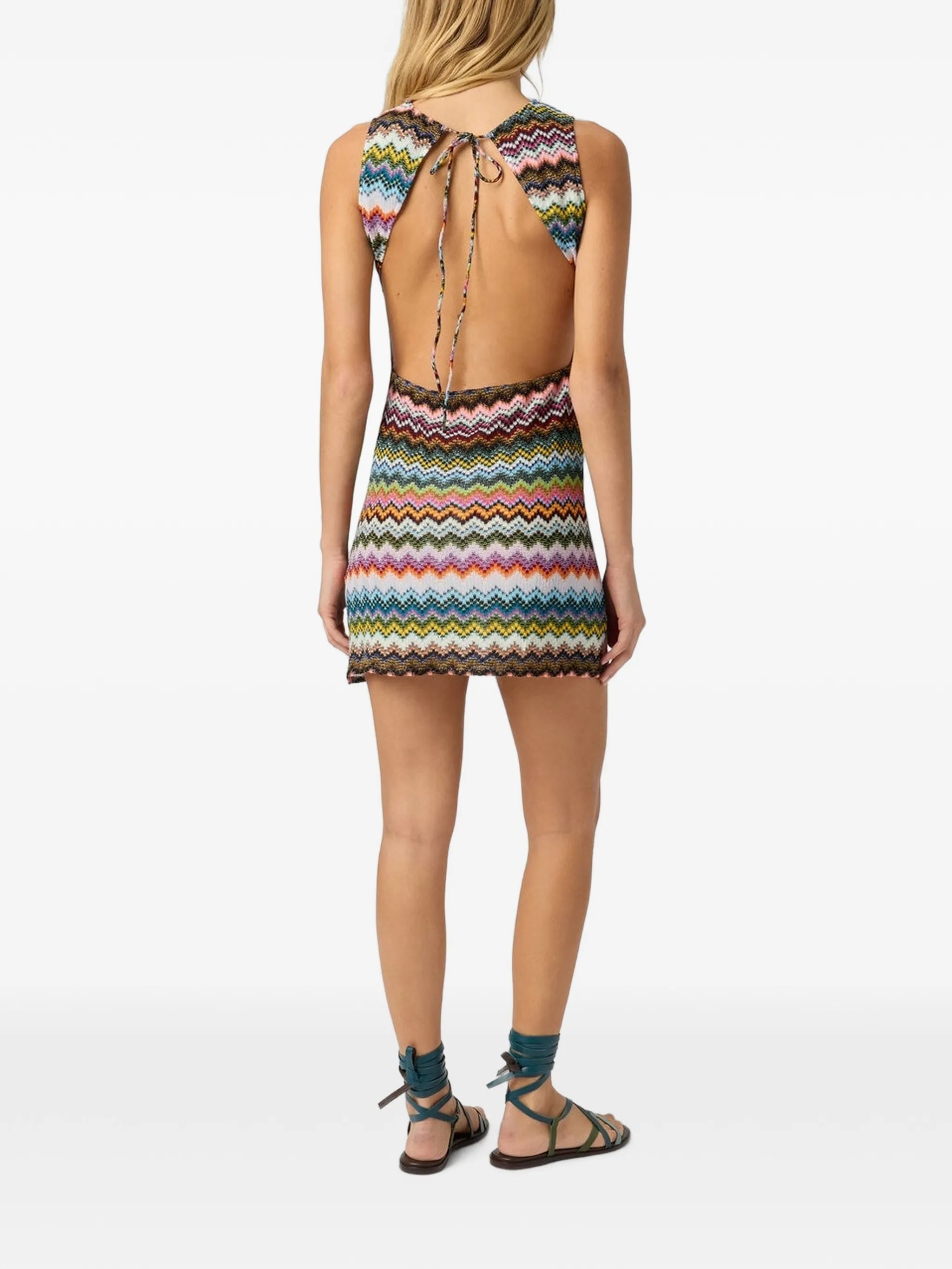 short cover-up in lamé viscose with pixel-effect zigzag motif