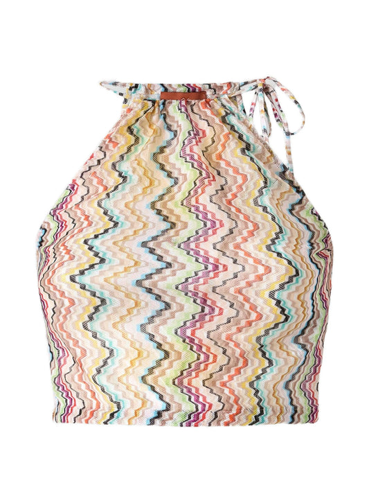 chevron-pattern halter neck top