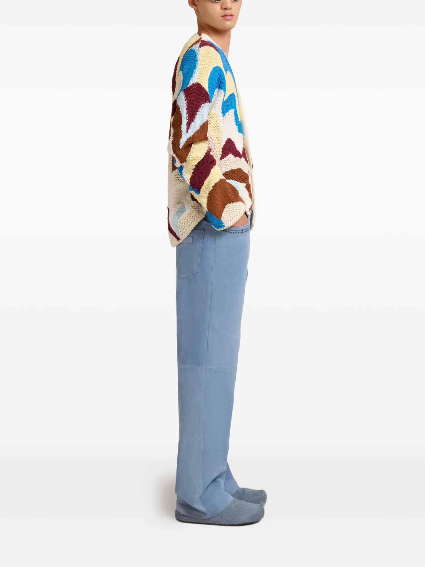 patterned crochet-effect cardigan