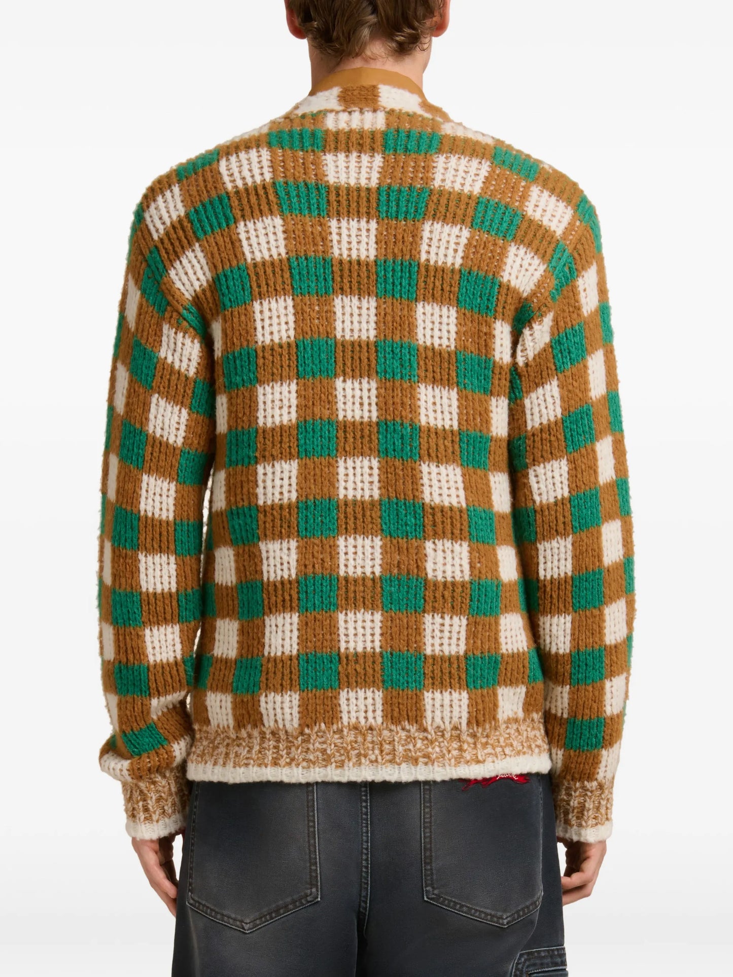 checked ribbed cardigan