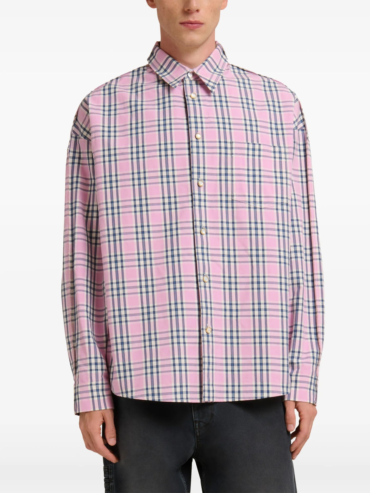 checked-pattern long-sleeve shirt