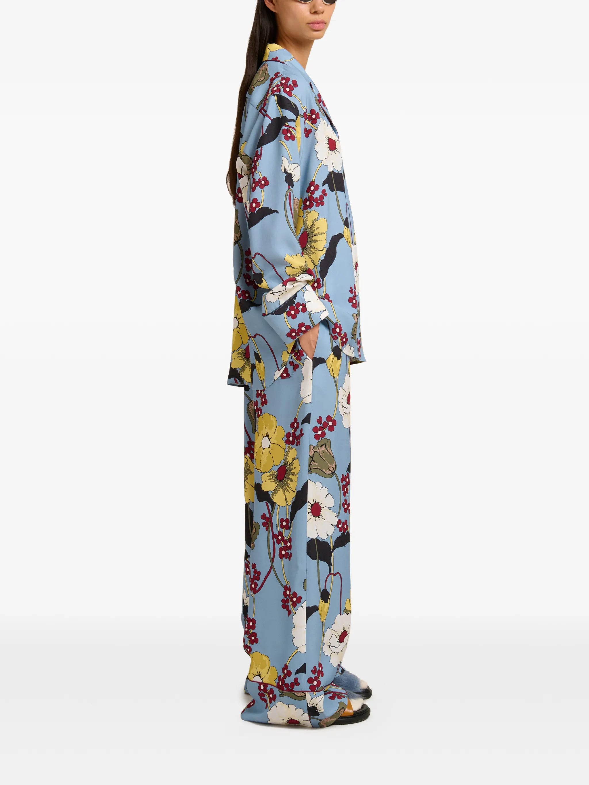 floral-print satin trousers