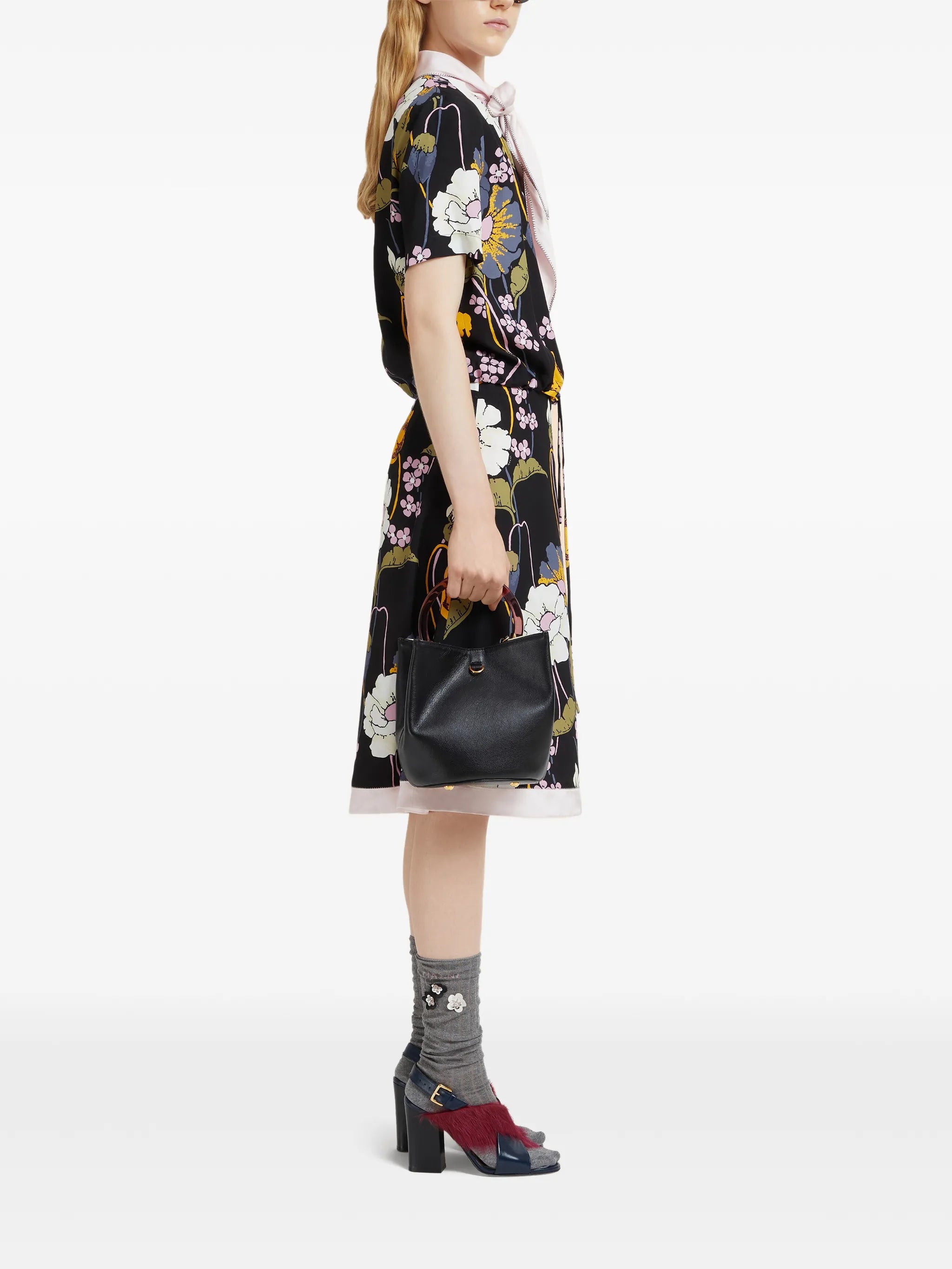 black leather Pannier bucket bag