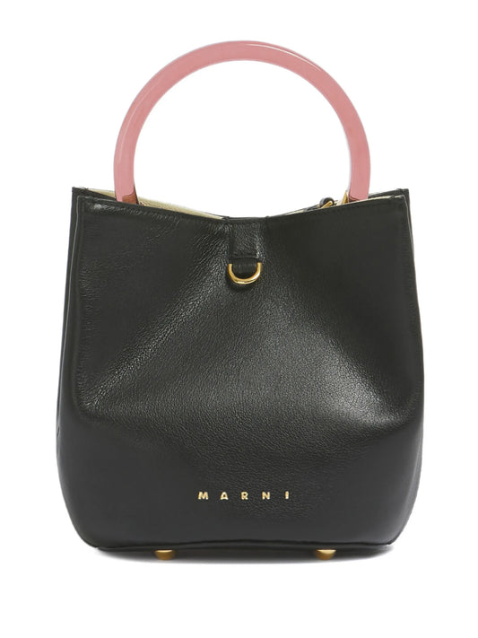black leather Pannier bucket bag