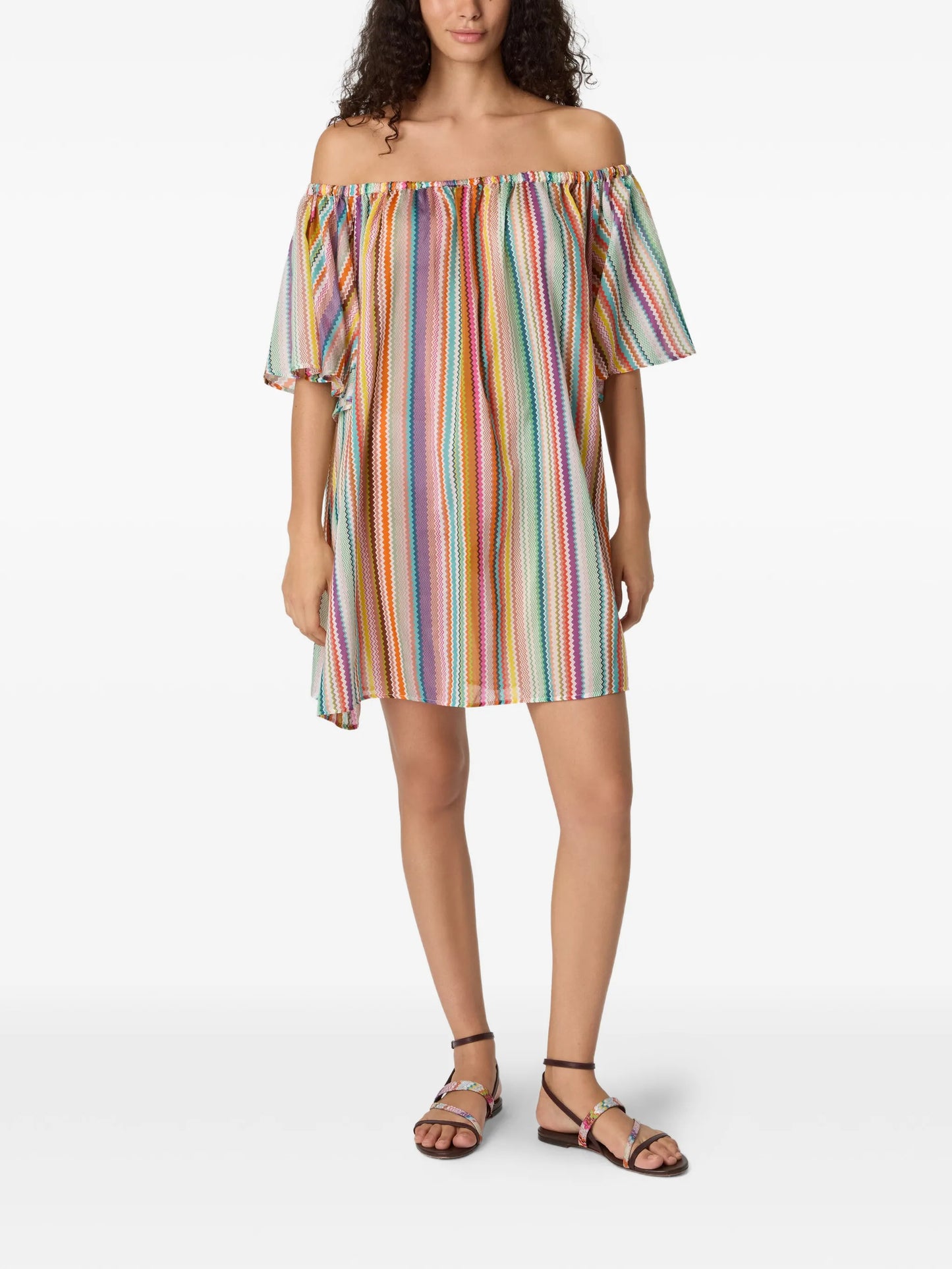 off-shoulder zigzag-pattern cover-up