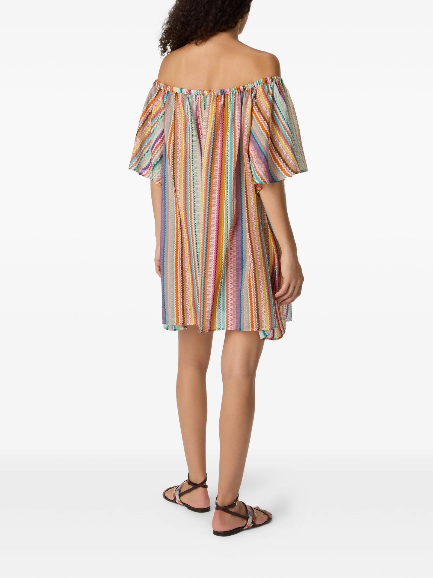 off-shoulder zigzag-pattern cover-up