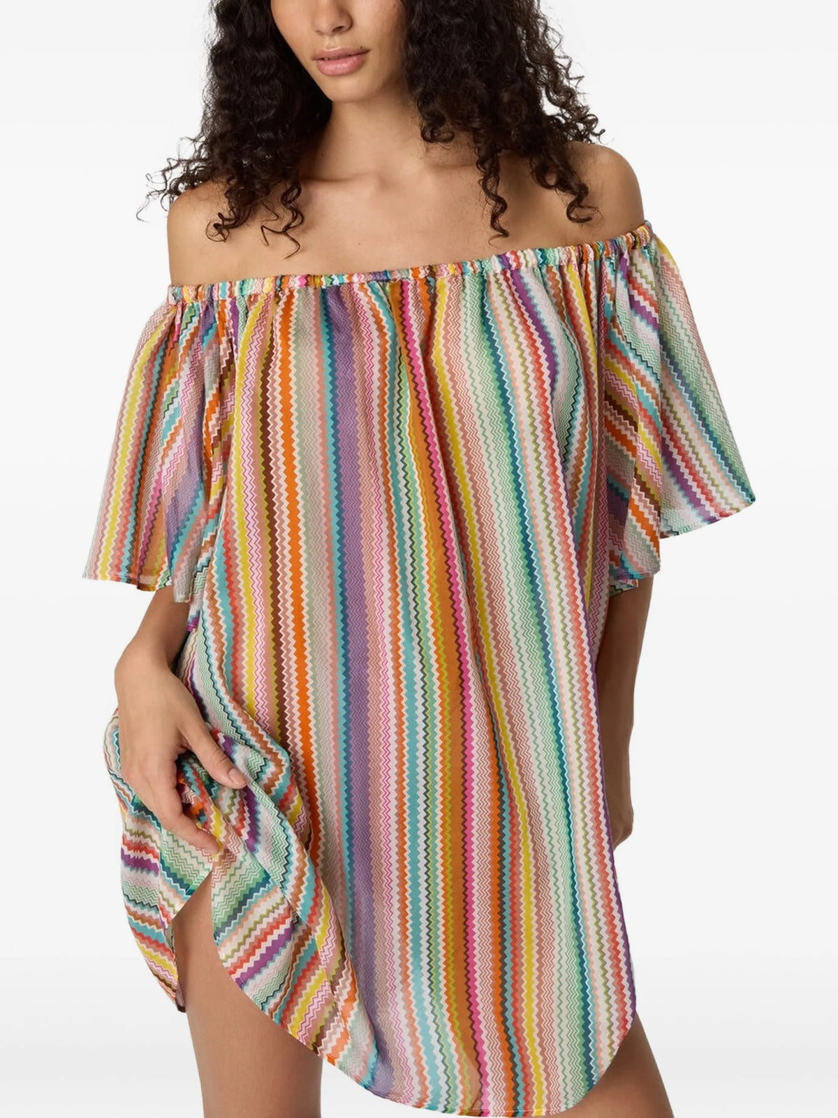 short cover-up in cotton and silk with zigzag pattern