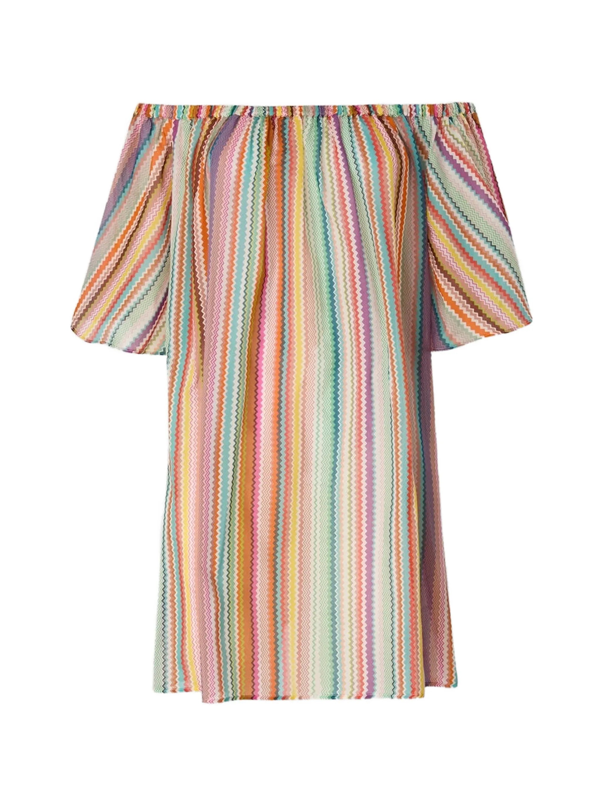 short cover-up in cotton and silk with zigzag pattern