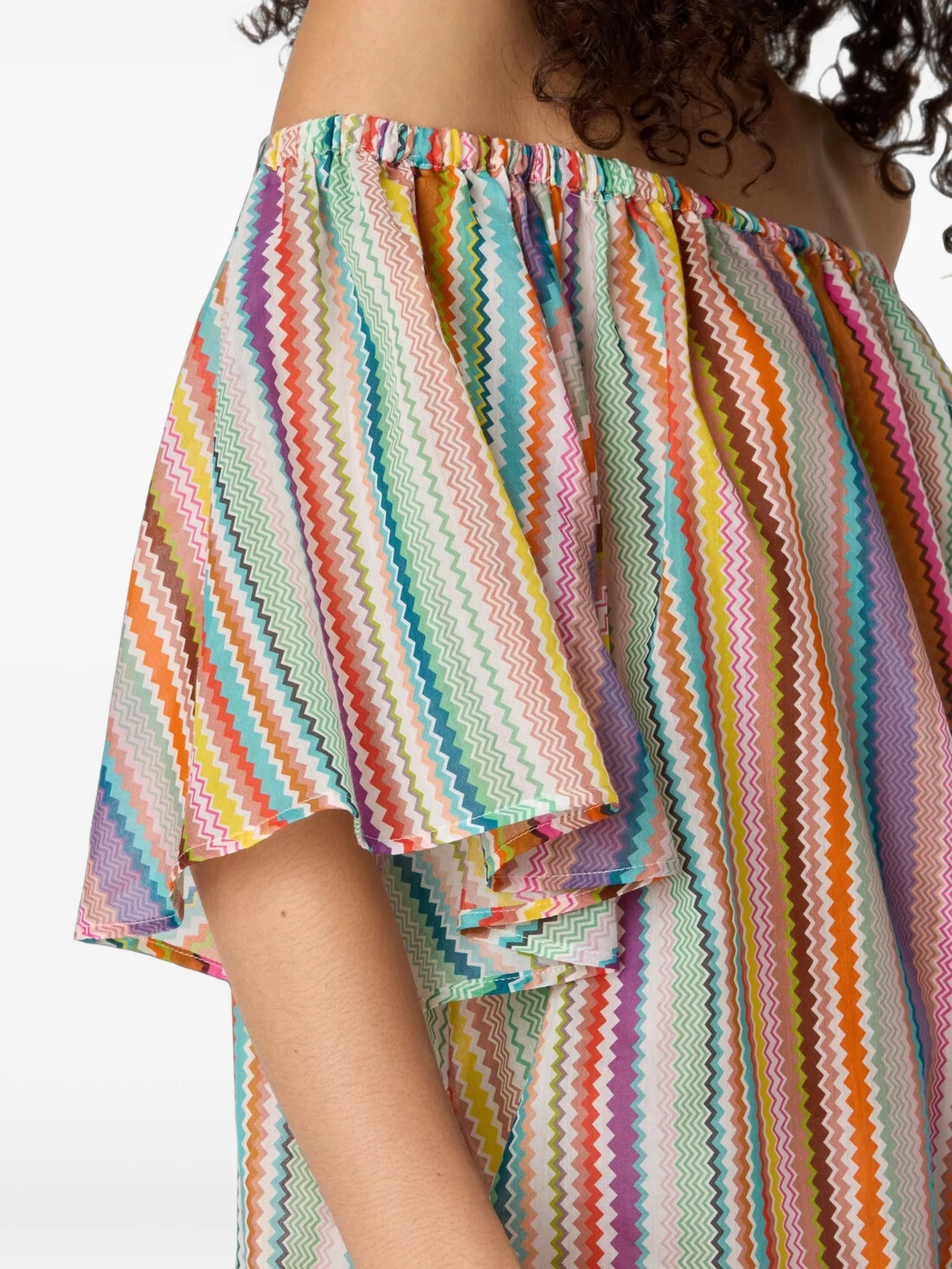 short cover-up in cotton and silk with zigzag pattern
