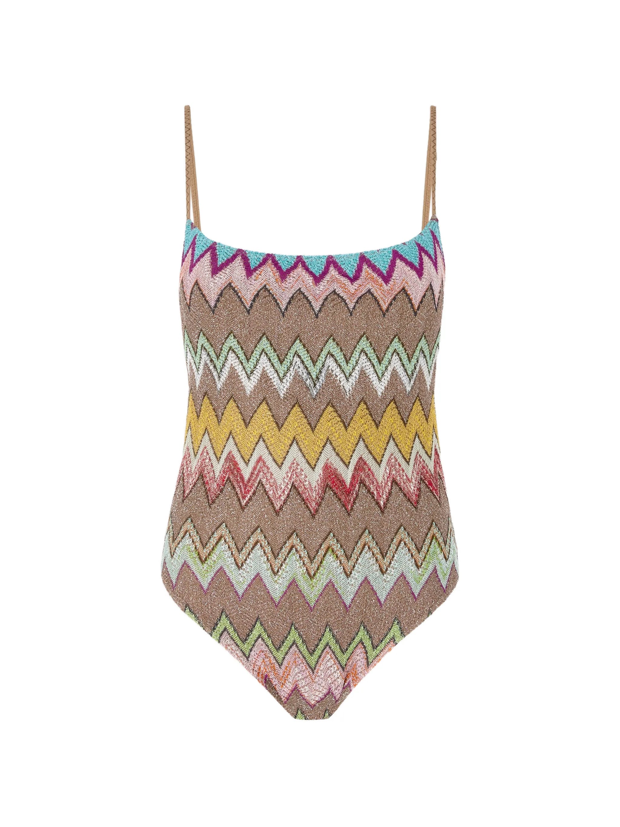 one-piece swimsuit in lamé viscose with macro zigzag pattern