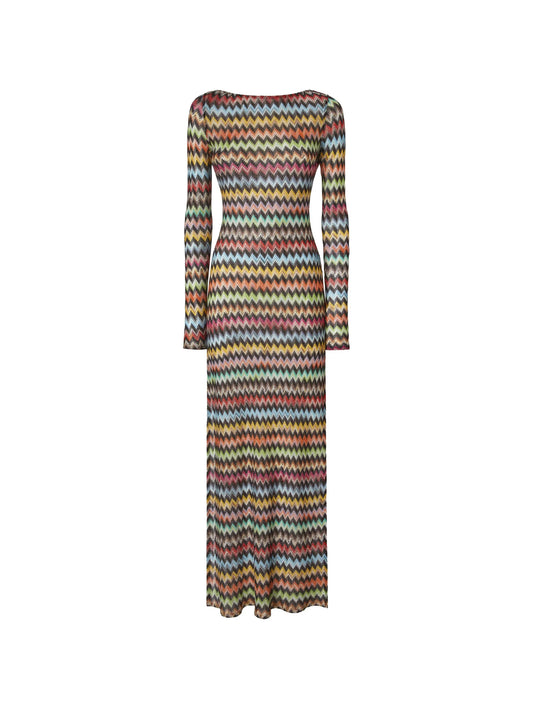 long-sleeve zigzag-pattern beach dress