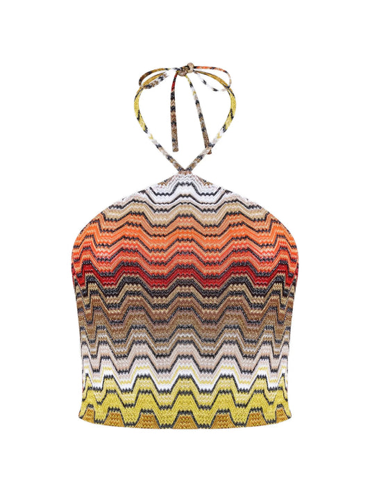 chevron-pattern halterneck top