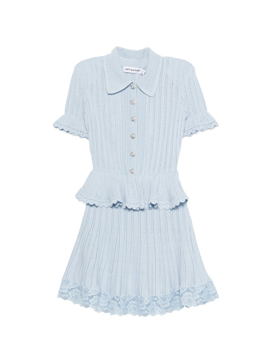 pointelle peplum knit mini dress