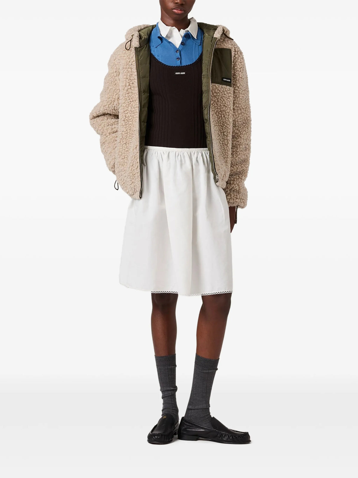 medium-weight teddy down jacket with technical pongé