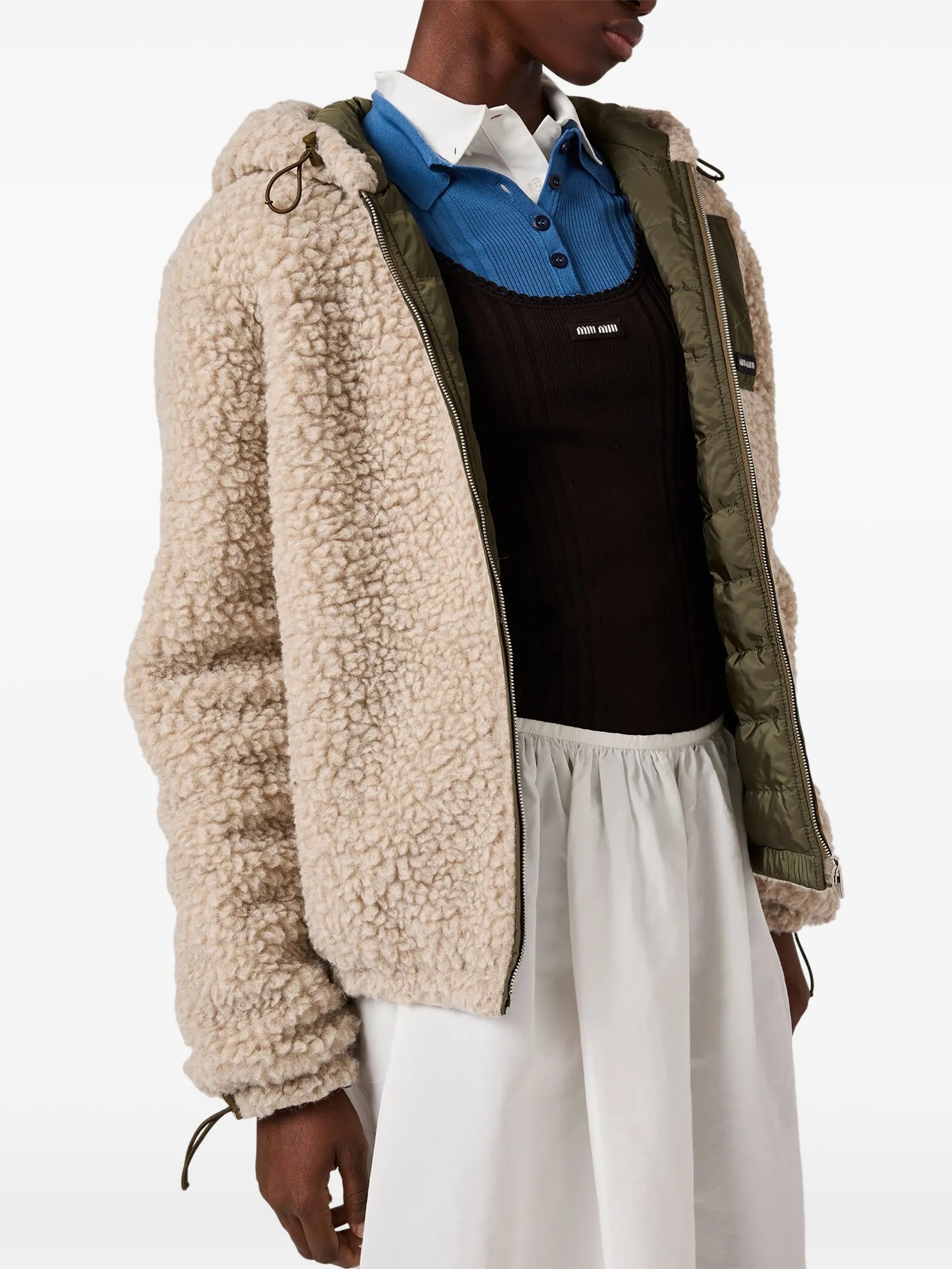 medium-weight teddy down jacket with technical pongé