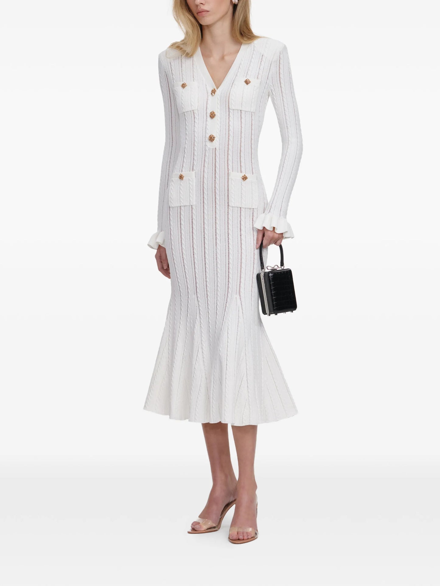 pointelle-knit midi dress
