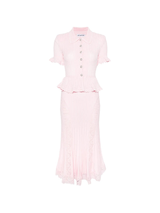 pointelle peplum knit dress