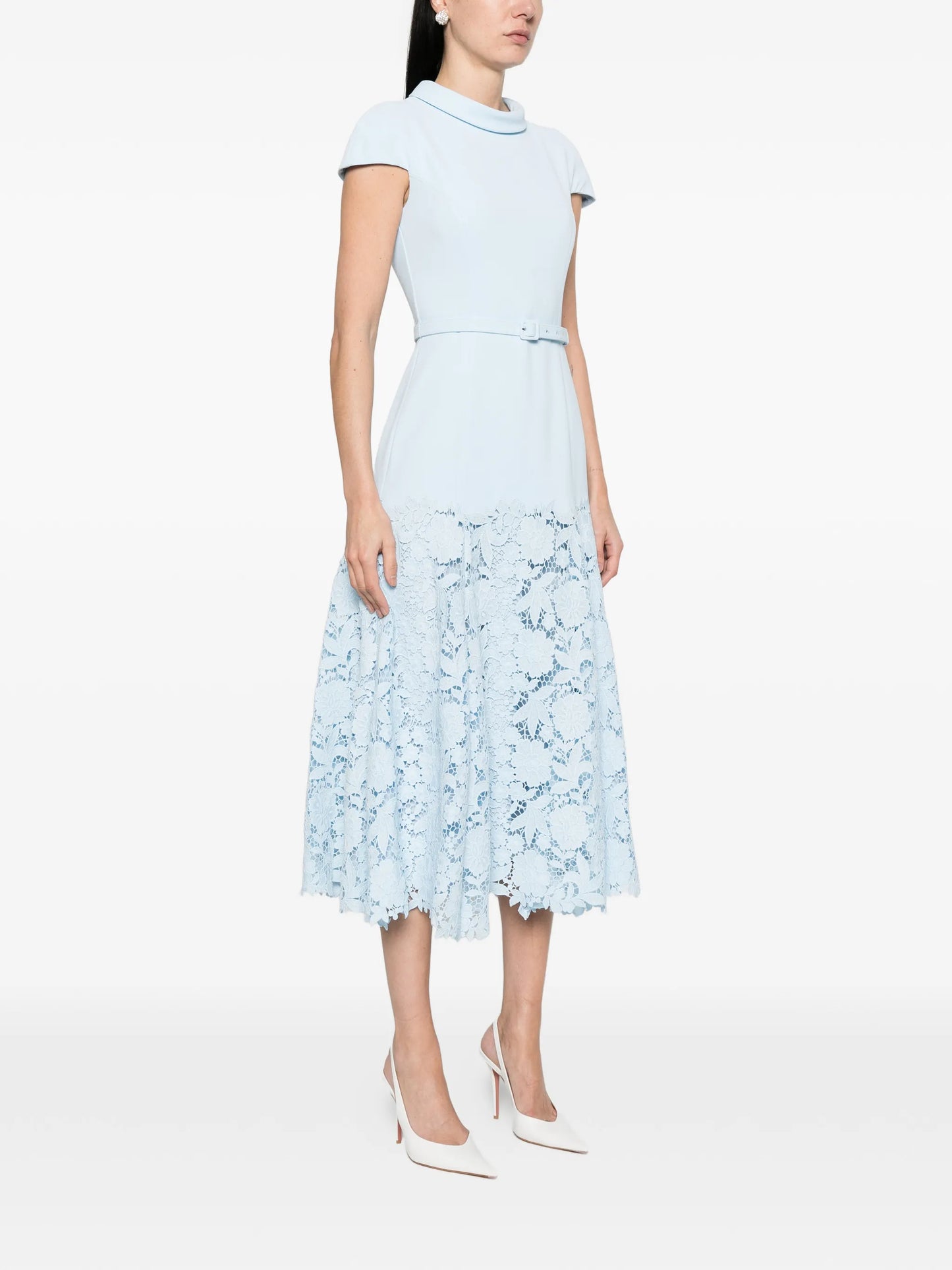 lace belt midi dress