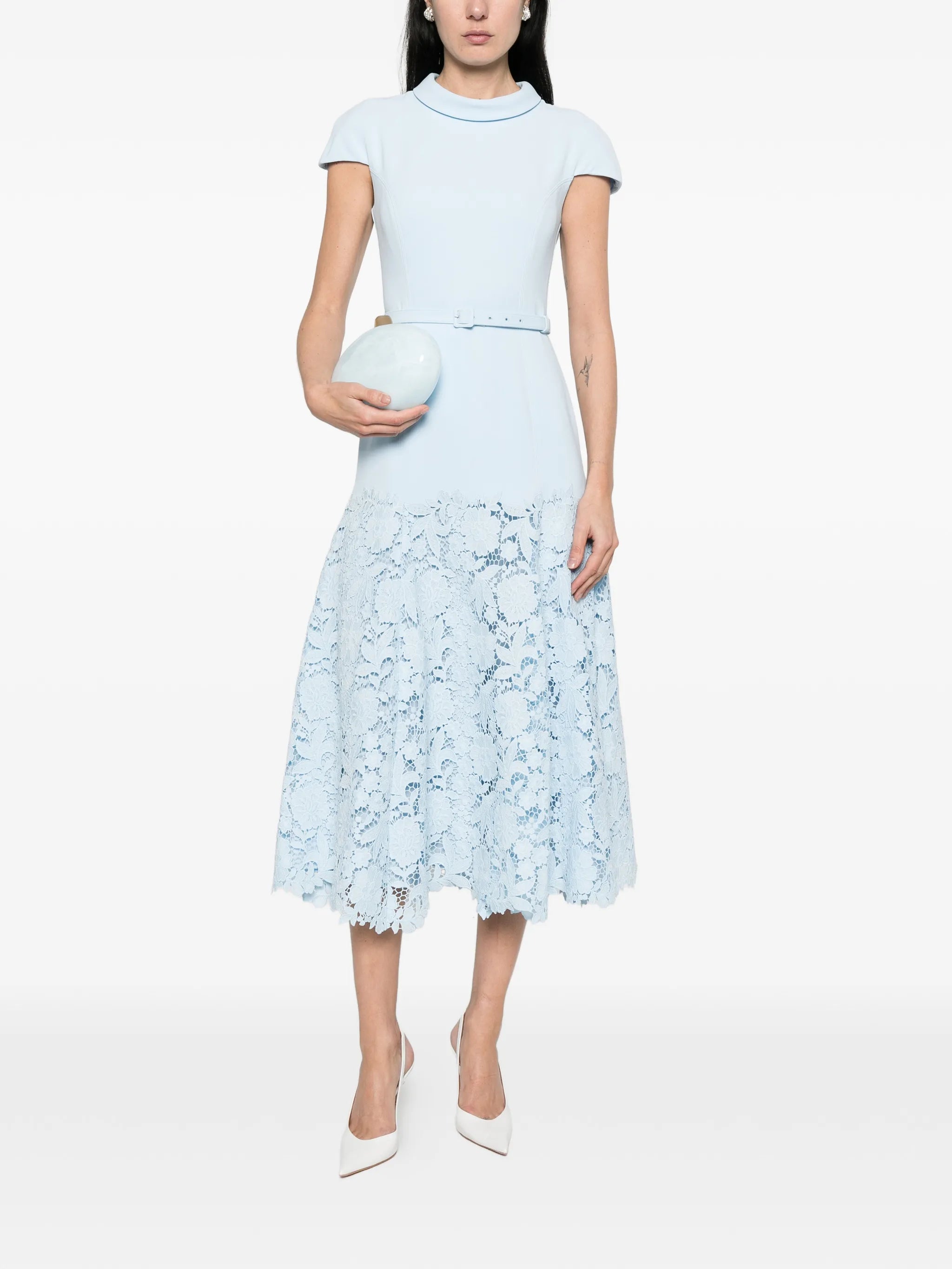 lace belt midi dress