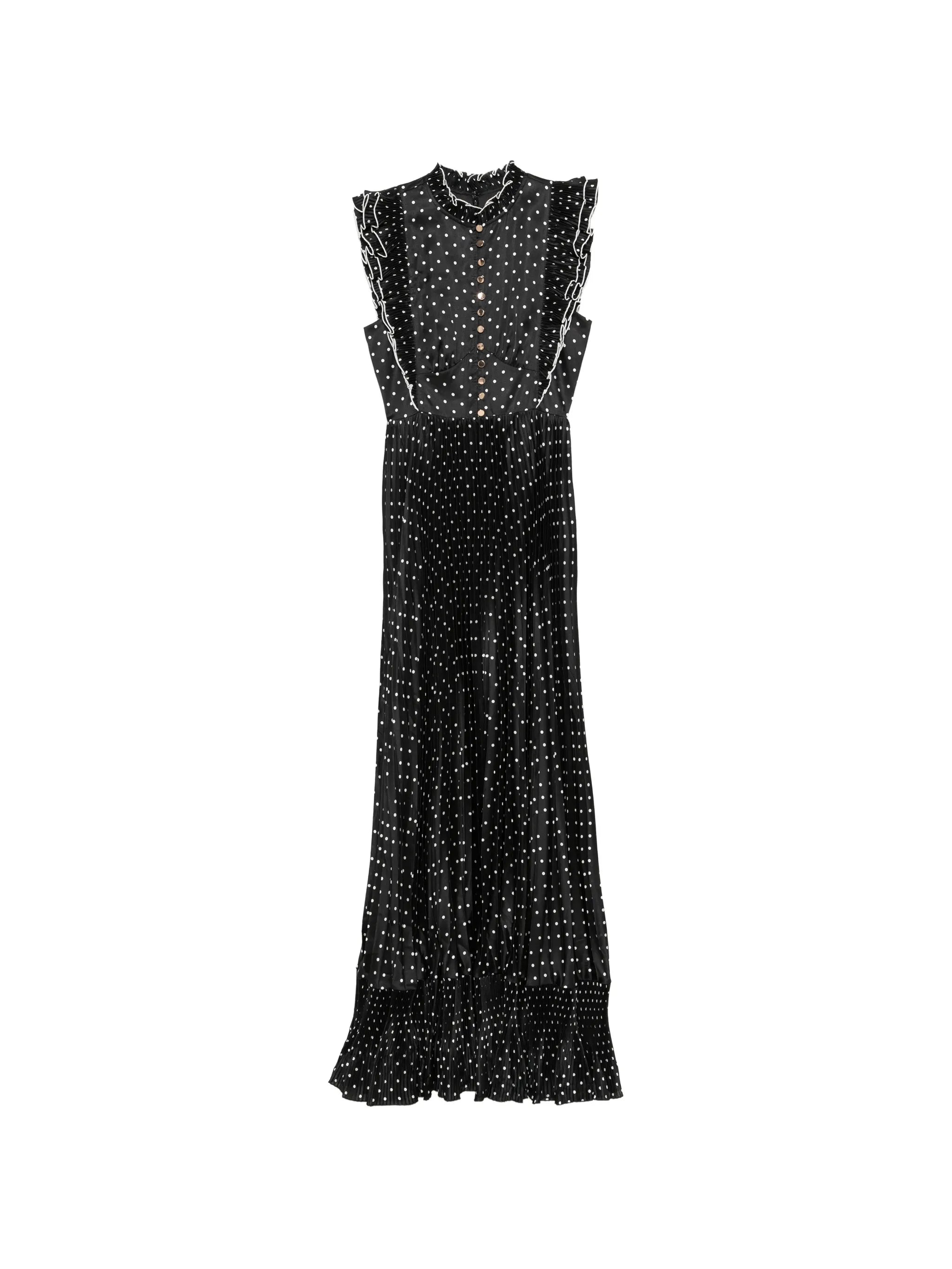 sleeveless polka dot maxi dress