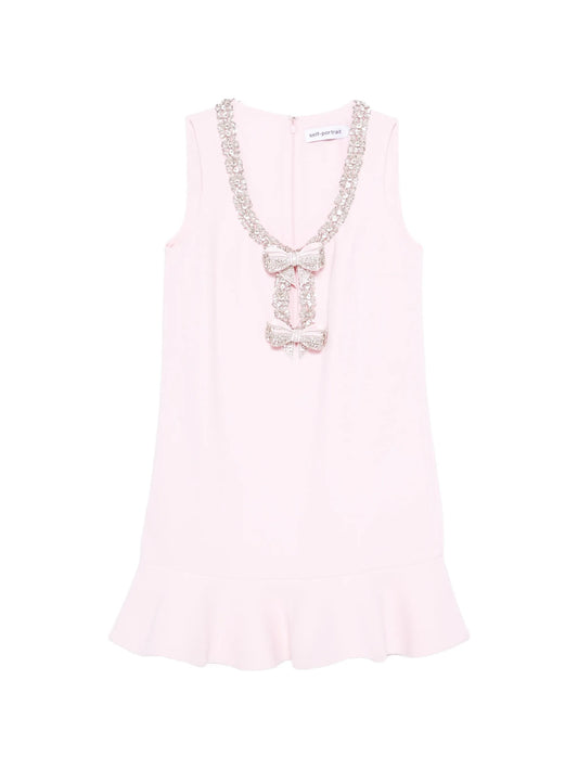 ruffled bow crepe mini dress