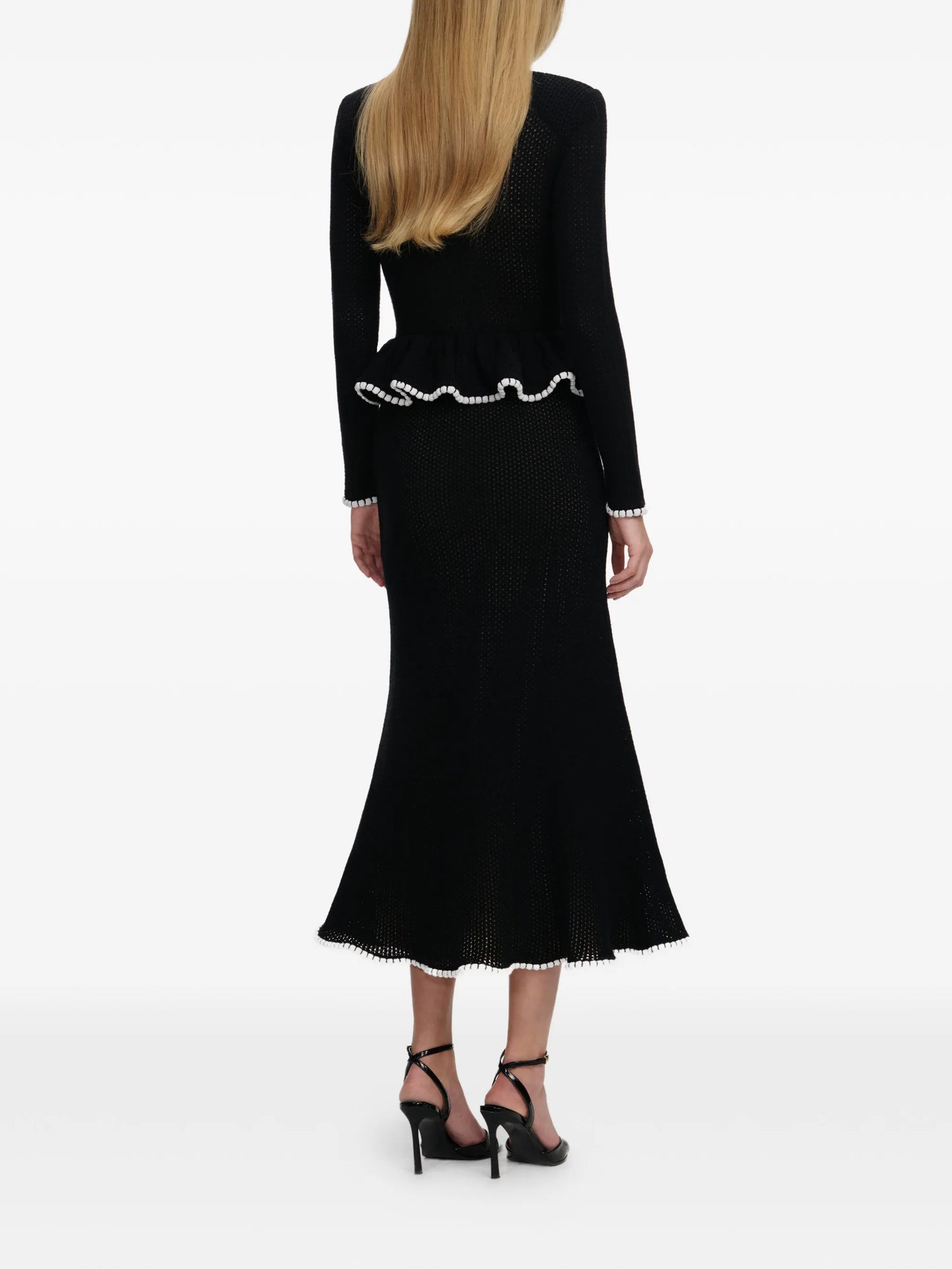 lace-trim peplum midi dress