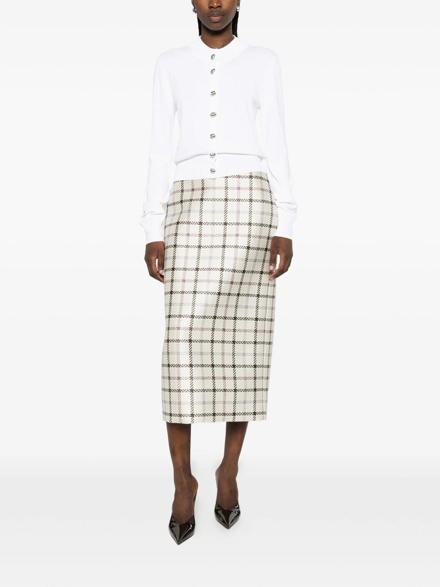 plaid midi skirt