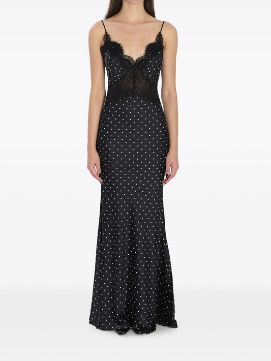 polka-dot lace maxi dress