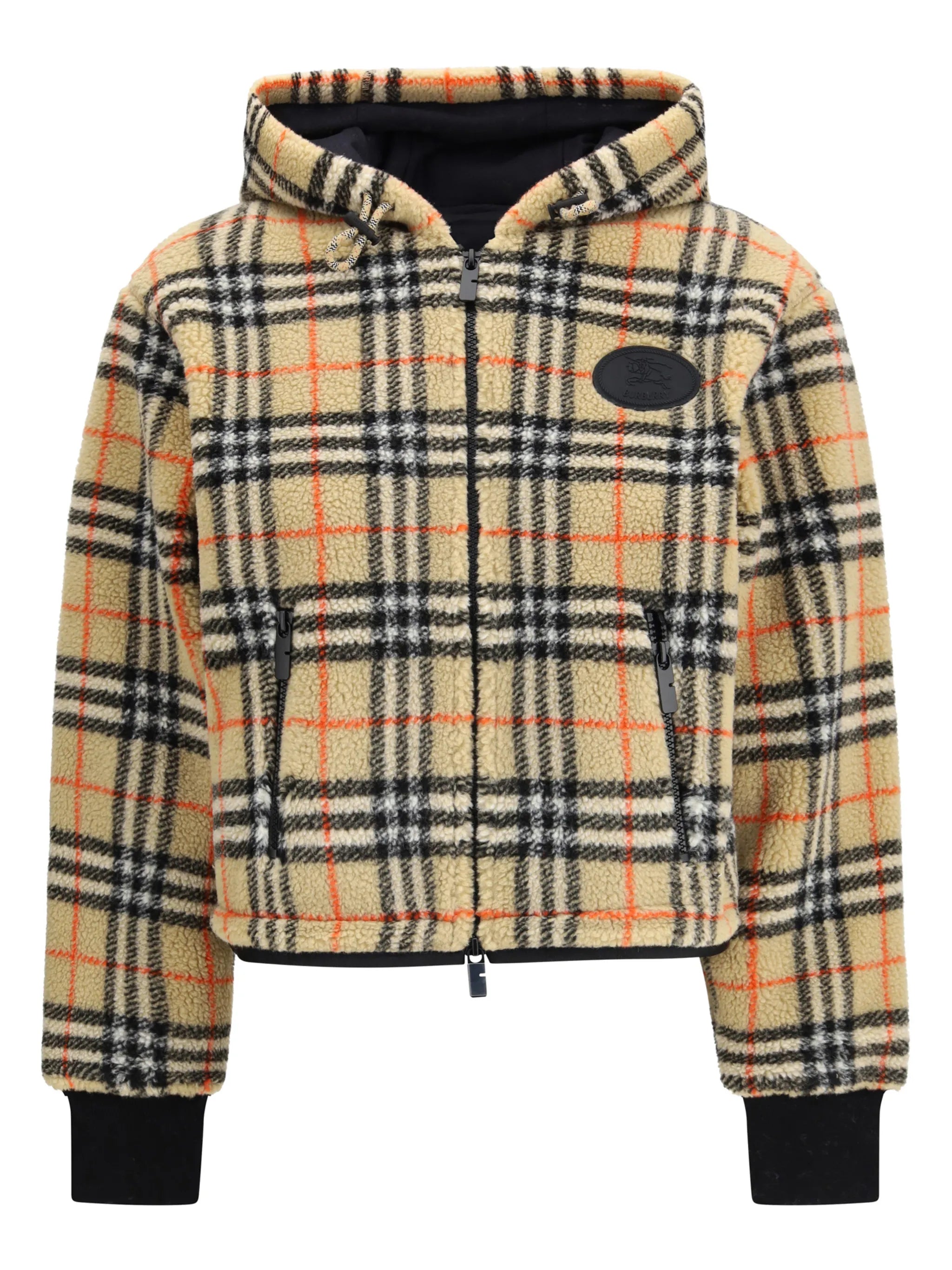 hooded check-pattern jacket