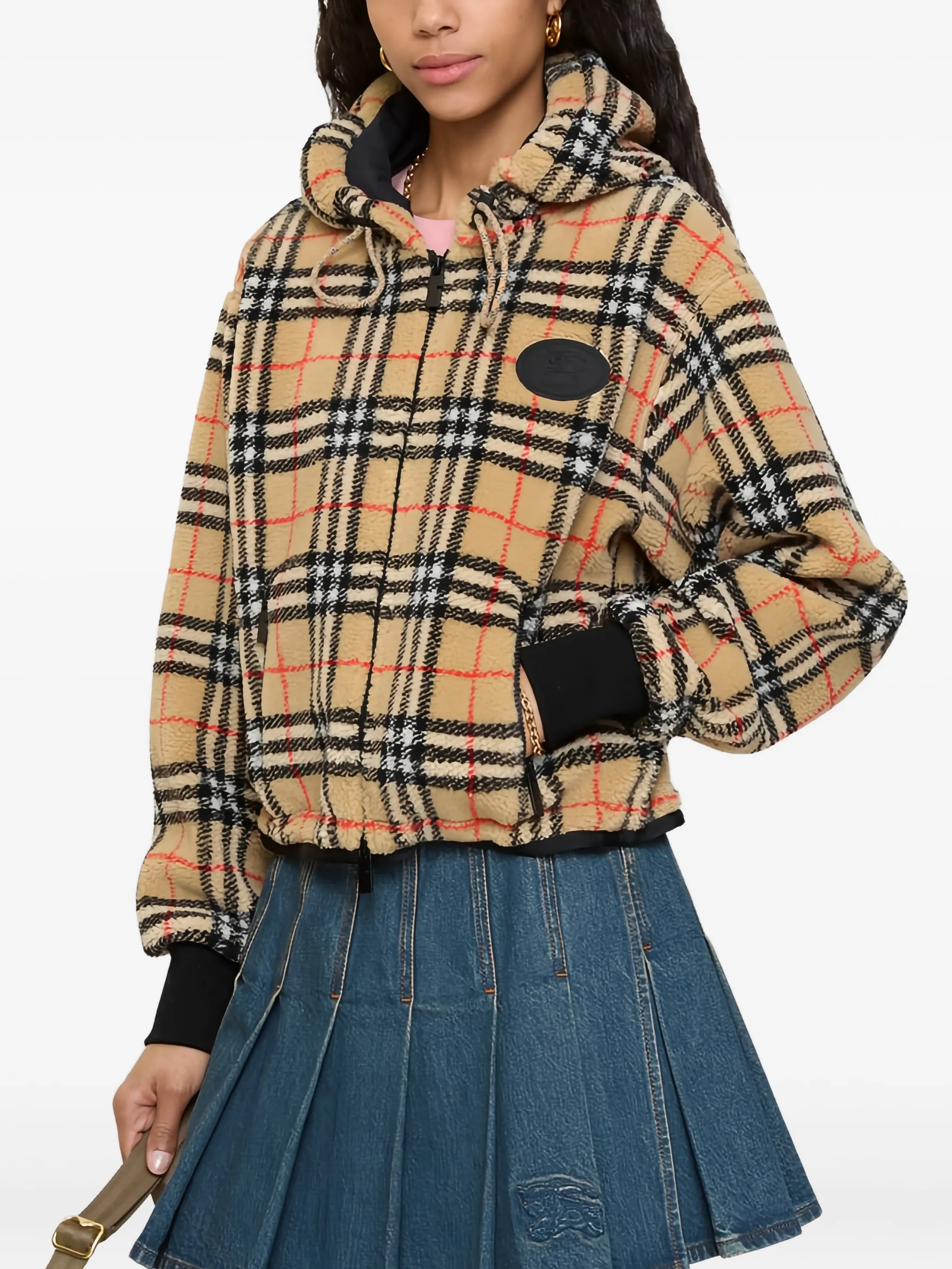 hooded check-pattern jacket